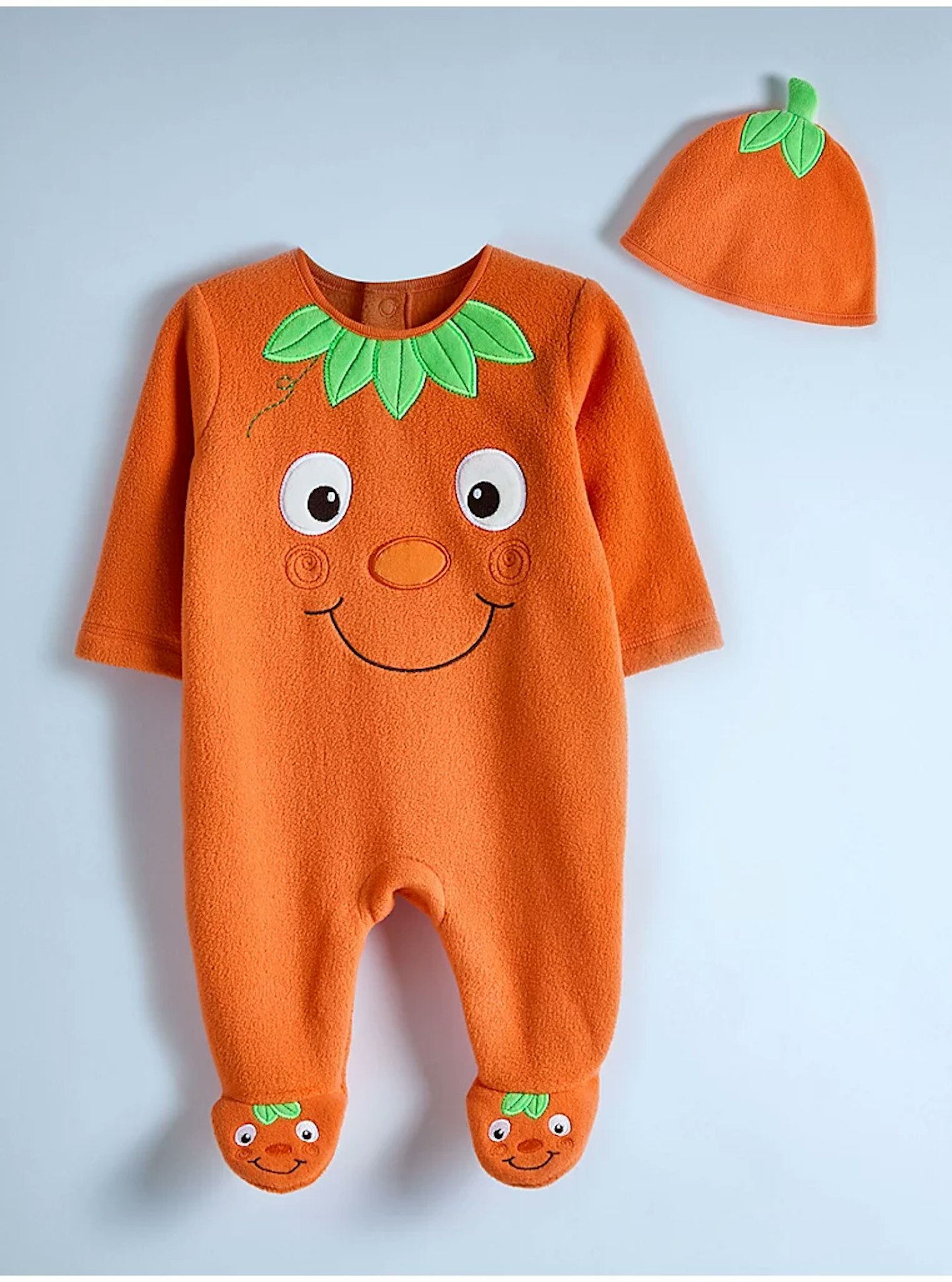 Halloween Orange Pumpkin Fleece Sleepsuit and Hat