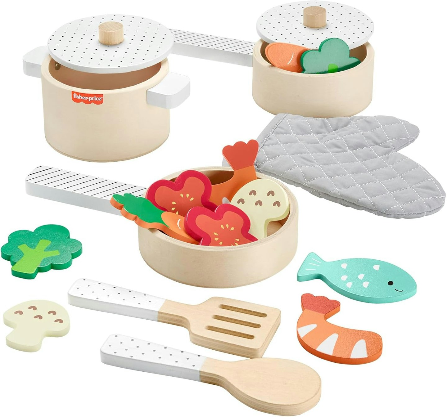 Fisher-Price Kitchen Pretend Play Wooden Pots & Pans Set