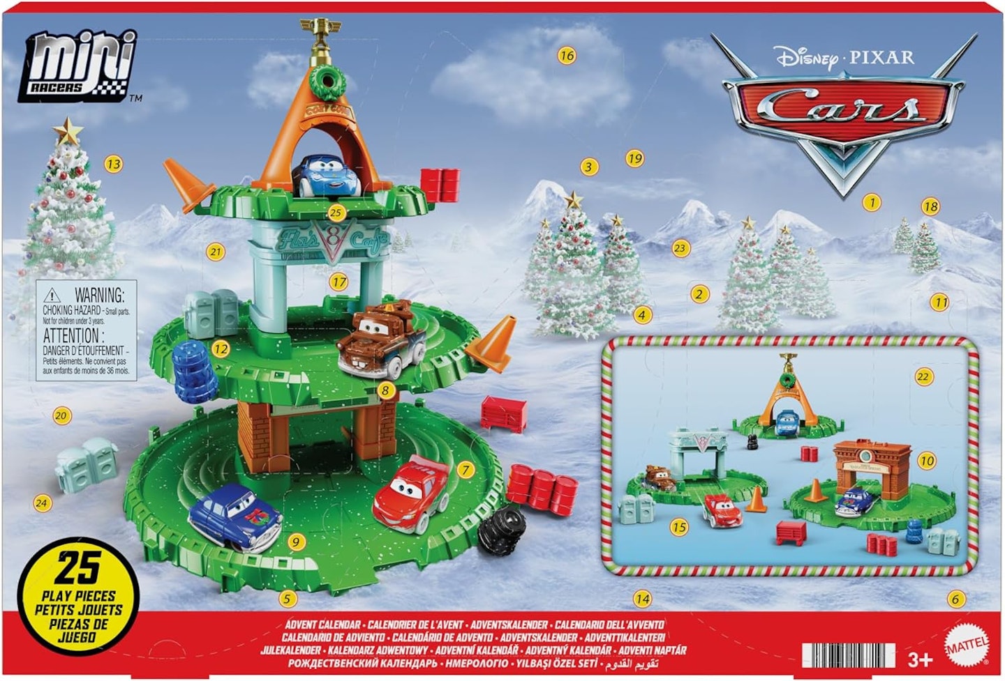 Mattel Disney and Pixar Cars Minis Advent Calendar with 4 Mini Cars & 21 Pieces Including Track & Accessories