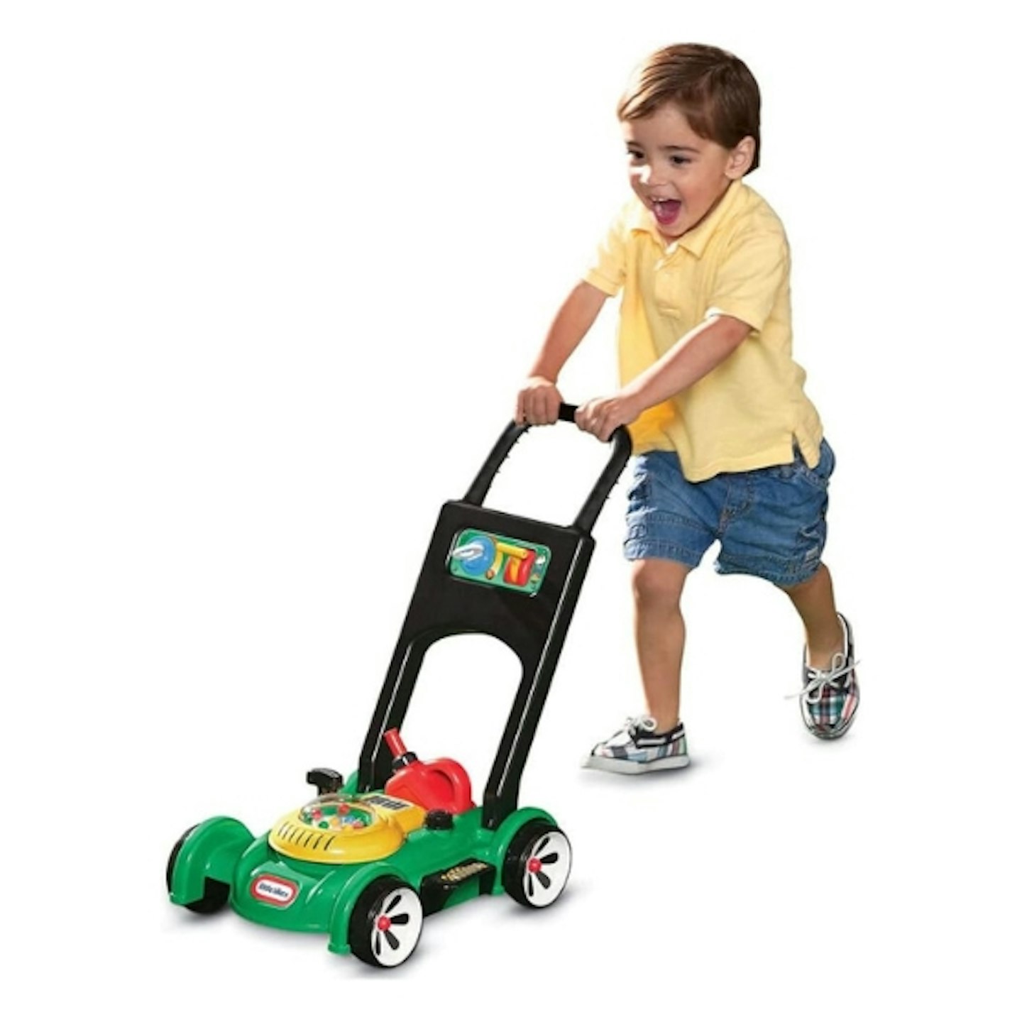 child pushing the Little Tikes Lawnmower