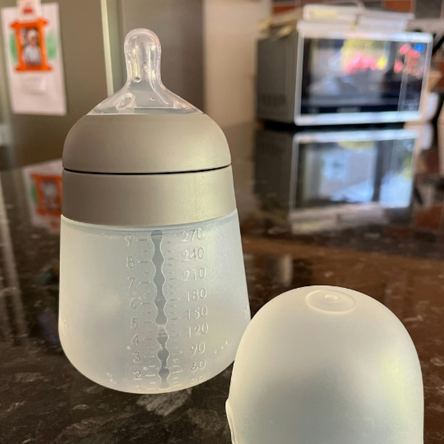 Nanobebe Flexy Silicone Baby Bottle with the hygiene lid off