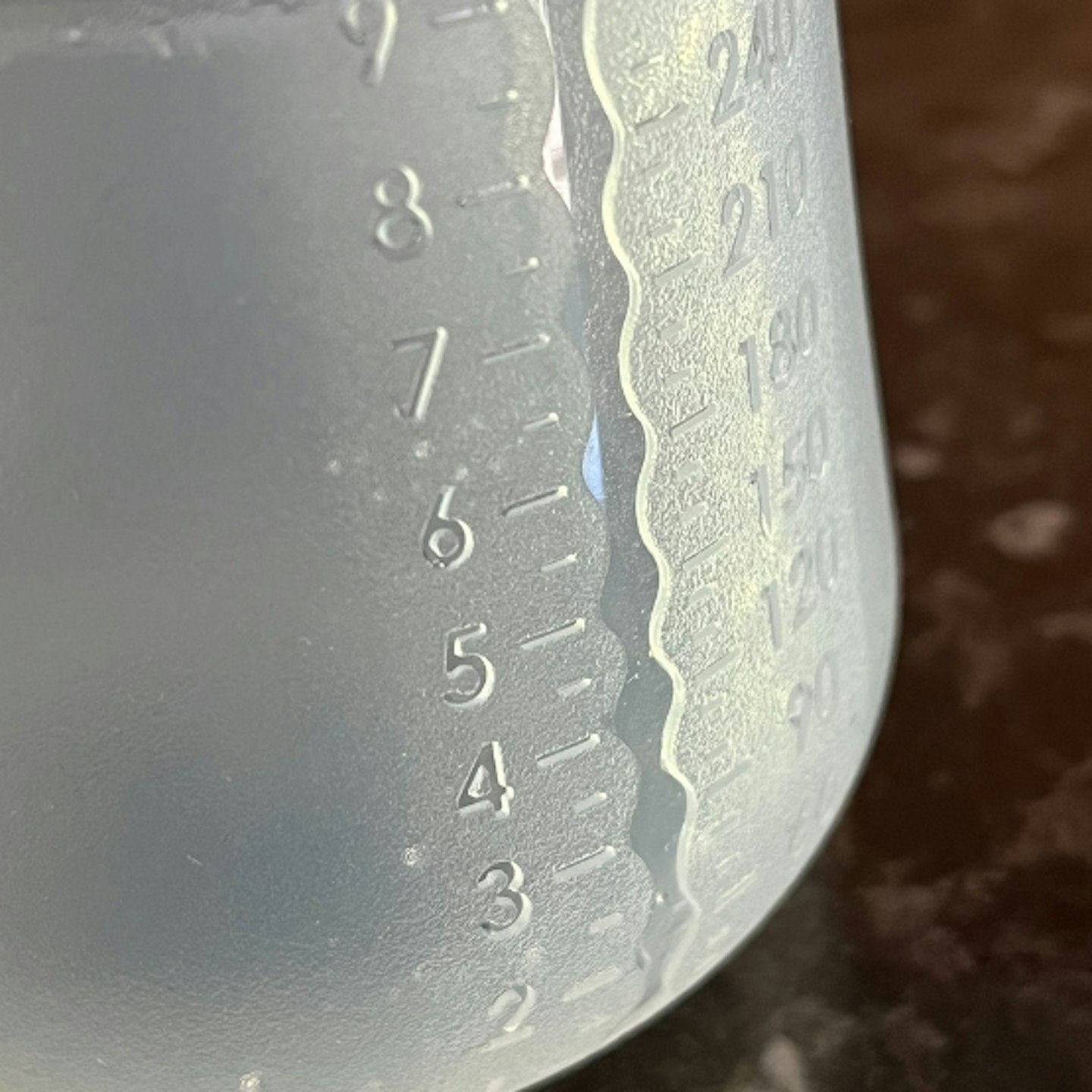 close up of the measuring on the Nanobebe Flexy Silicone Baby Bottles