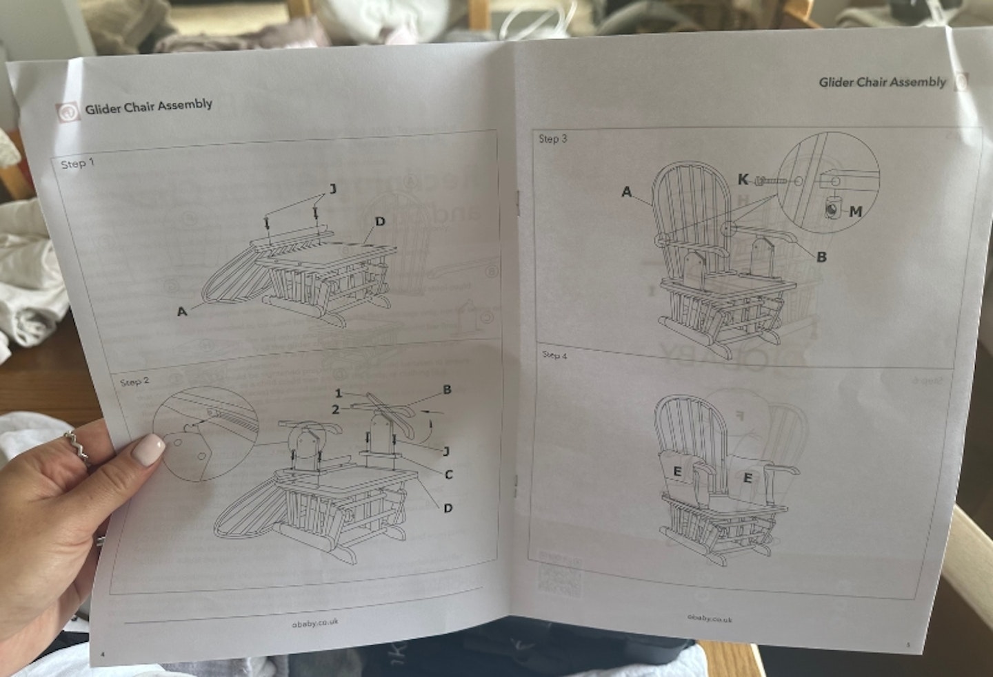 assembly instructions for the Obaby Reclining Glider Nursing Chair