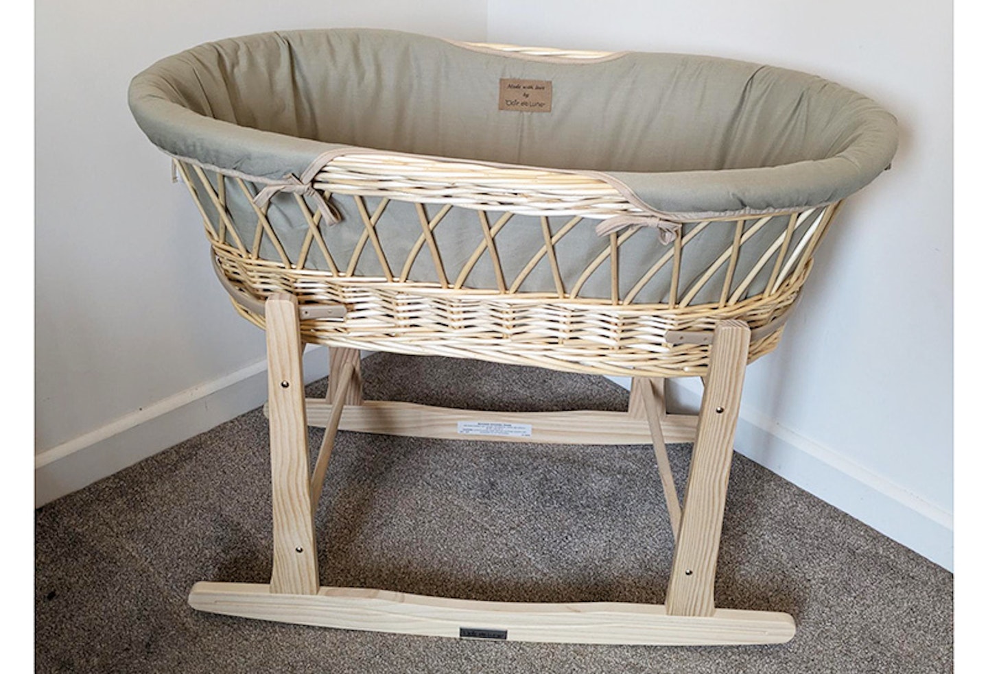 clair de lune wicker moses basket in rocking stand after setup