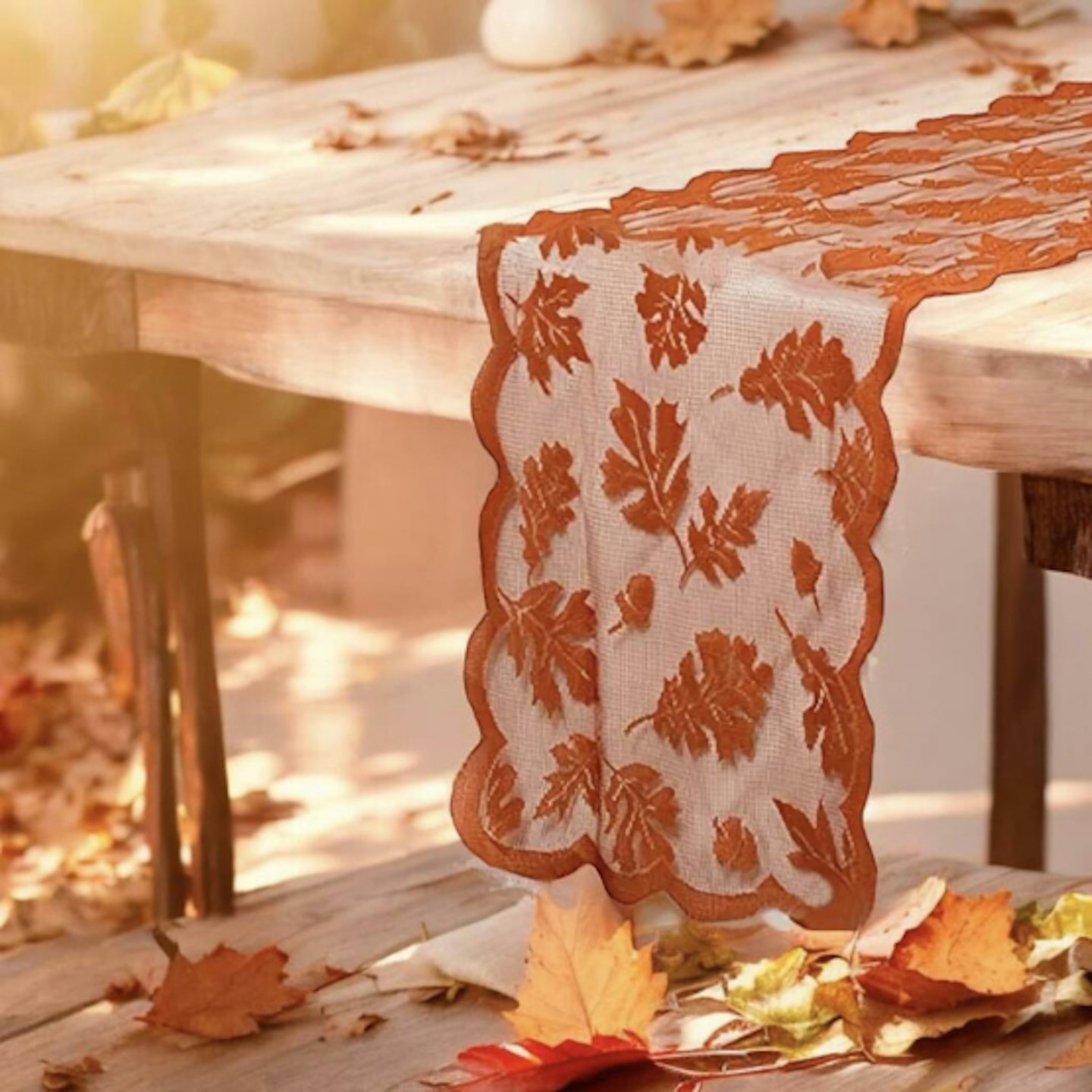 Burnt orange leaves table runner