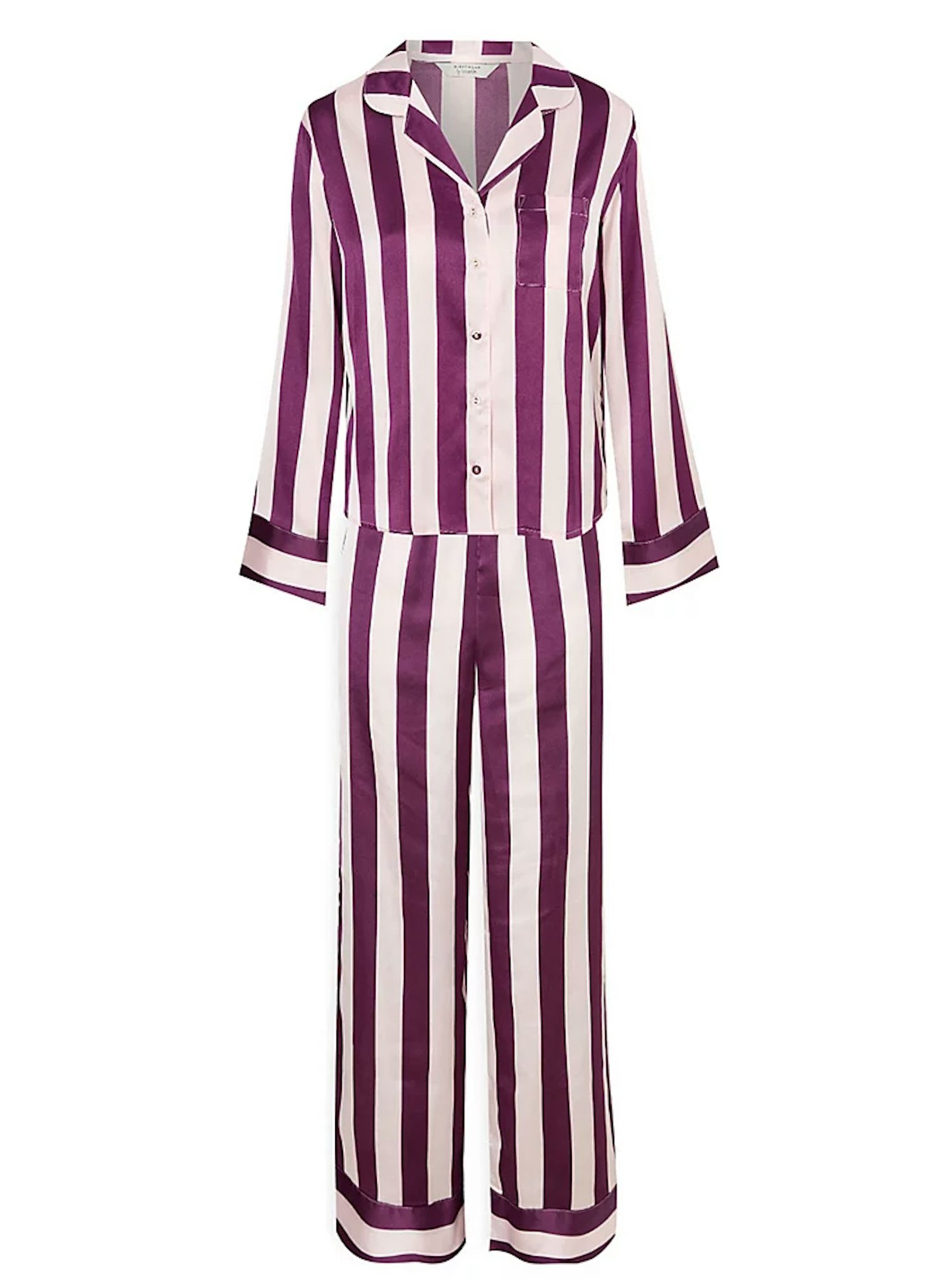 Purple Striped Satin Long Sleeve Shirt Pyjamas