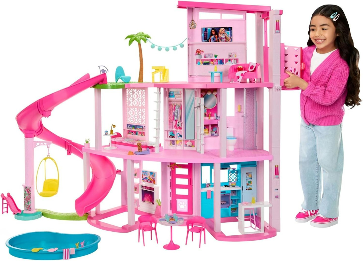 Barbie Dreamhouse, 3-Storey Barbie House with 10 Play Areas Including Pool