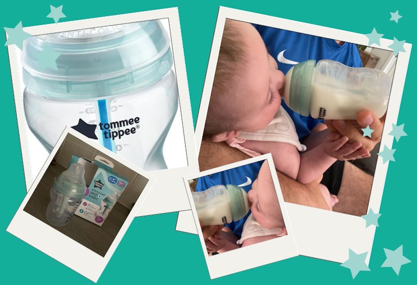 A selection of images showing the Tommee Tippee Advanced Anti-Colic Baby Bottle being tested