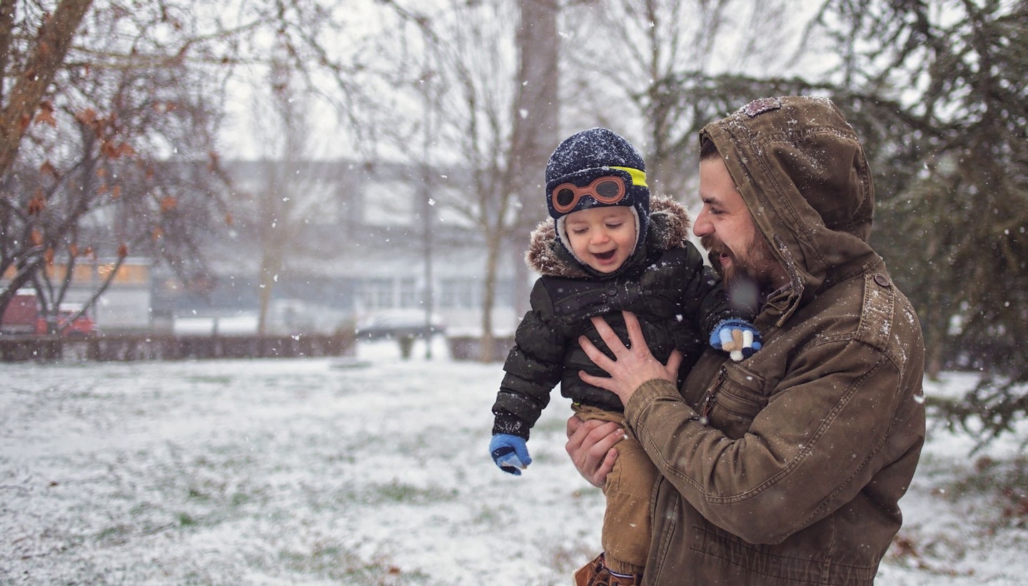 Dad and son winter outdoor