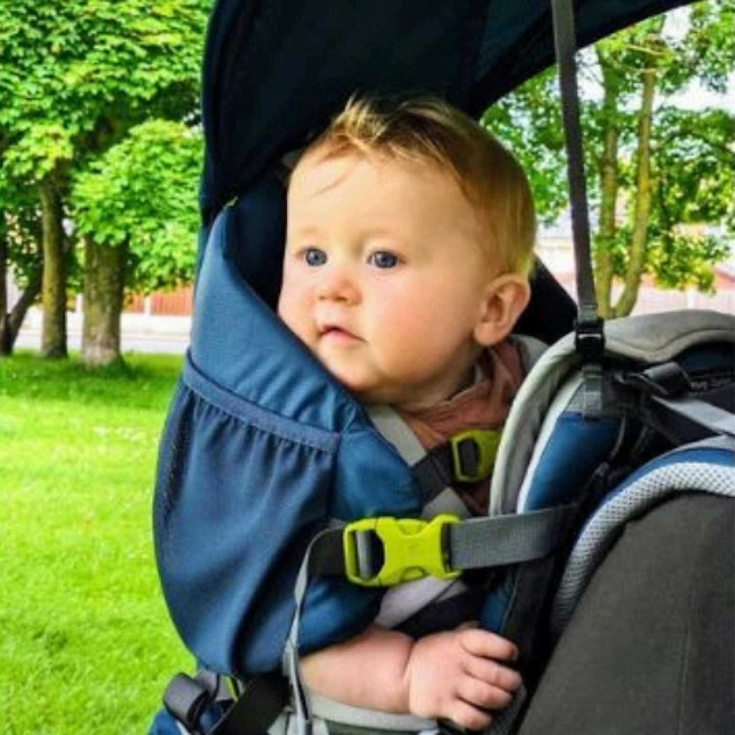 baby in the parent wearing the Kids Baby Carrier Deuter Comfort Plus