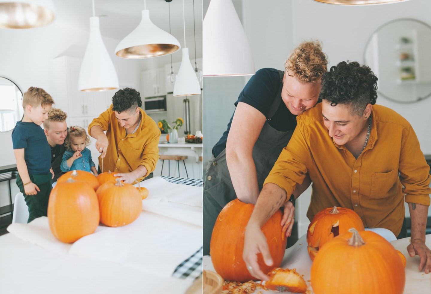 Non-Binary Couple Carving Pumpkin