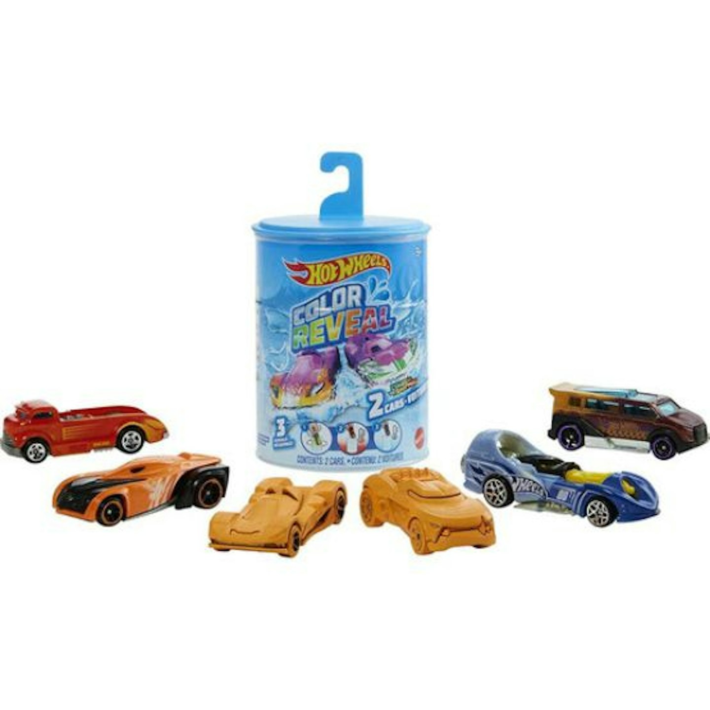 6 hot wheels cars showing the different colours created by Hot Wheels Colour Reveal 