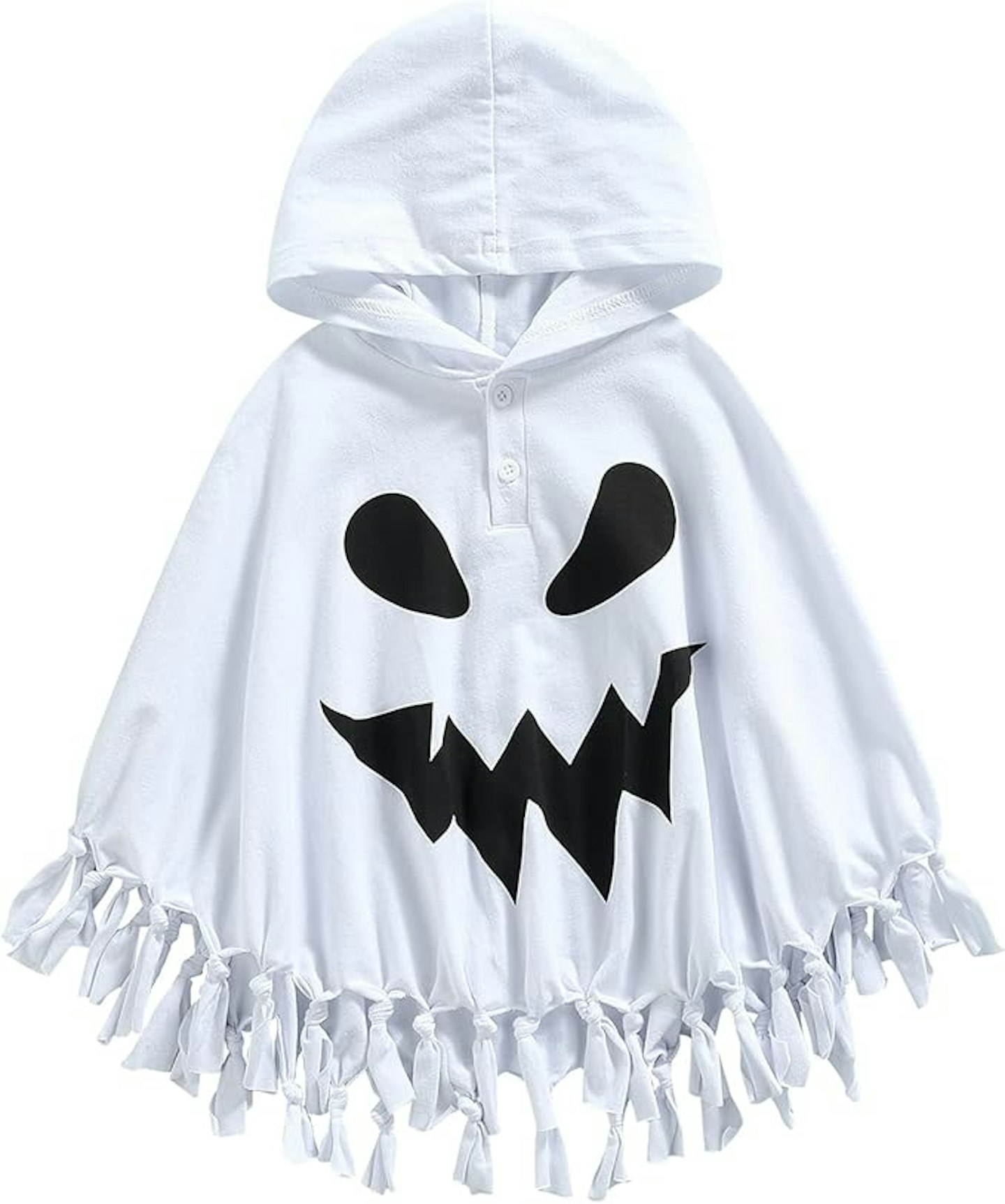 White ghost cape with hood and ghostly tassels