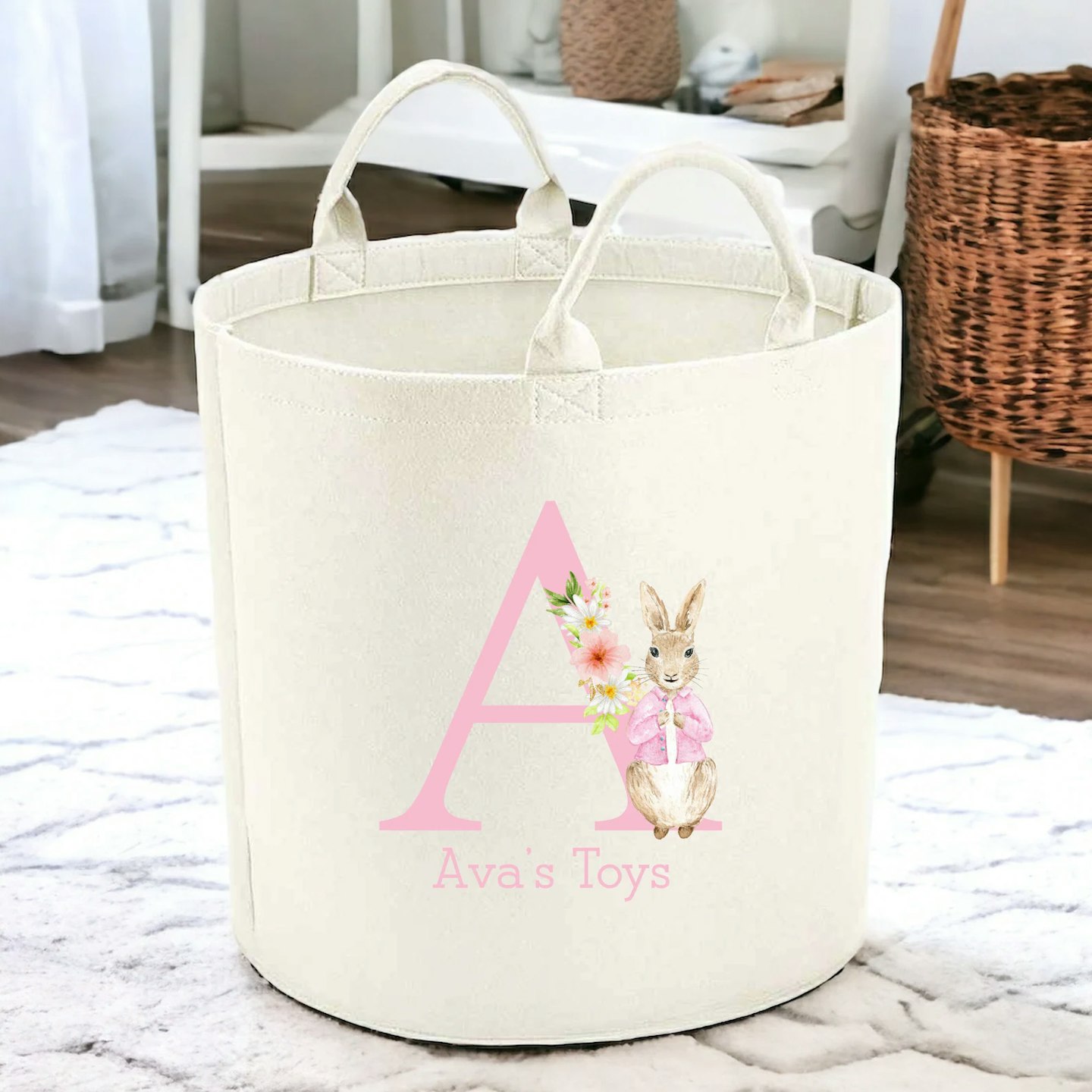 Personalised Pink Rabbit Toy Tub