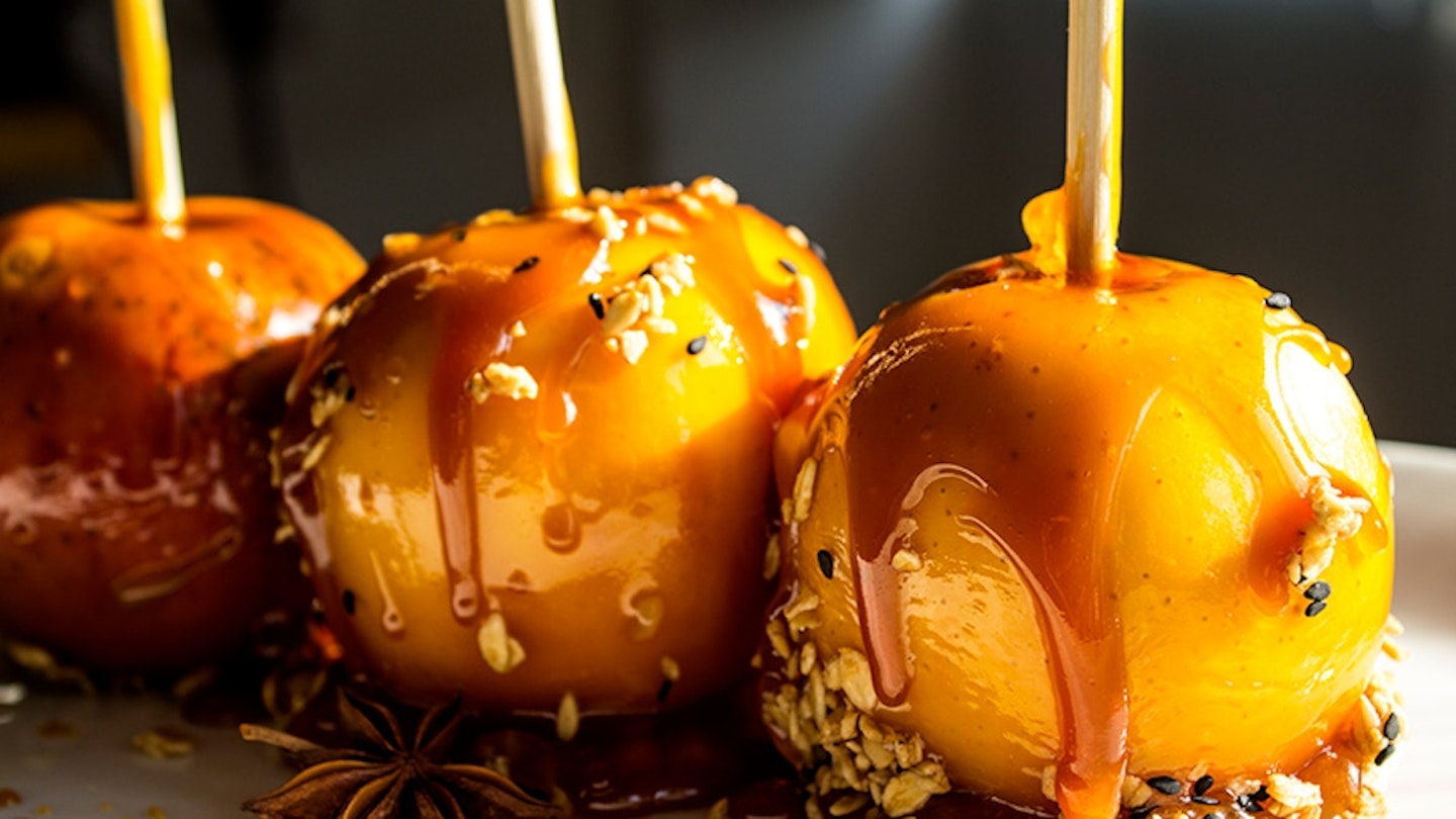 three toffee apples in a row