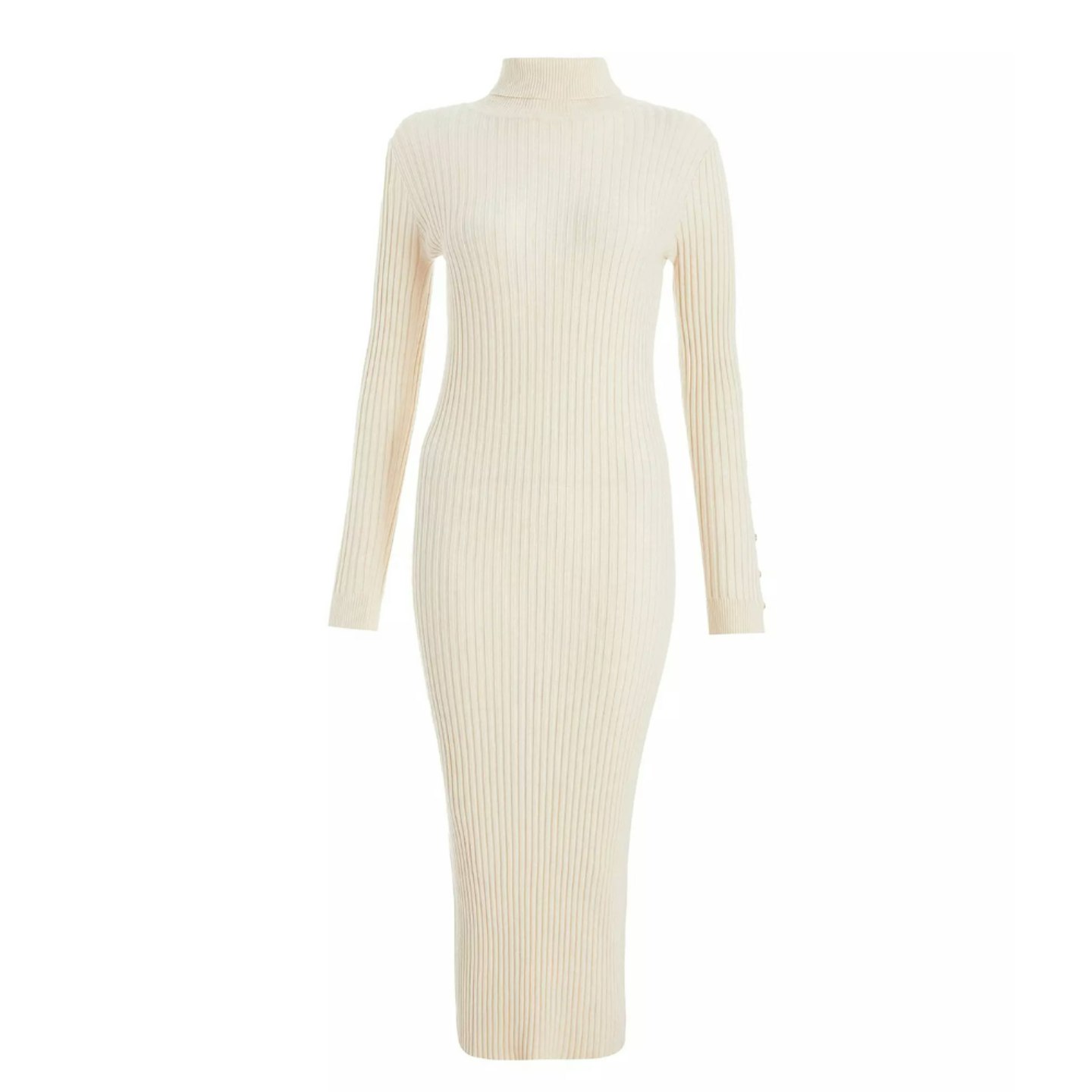 Cream Ribbed Knit Jumper Dress