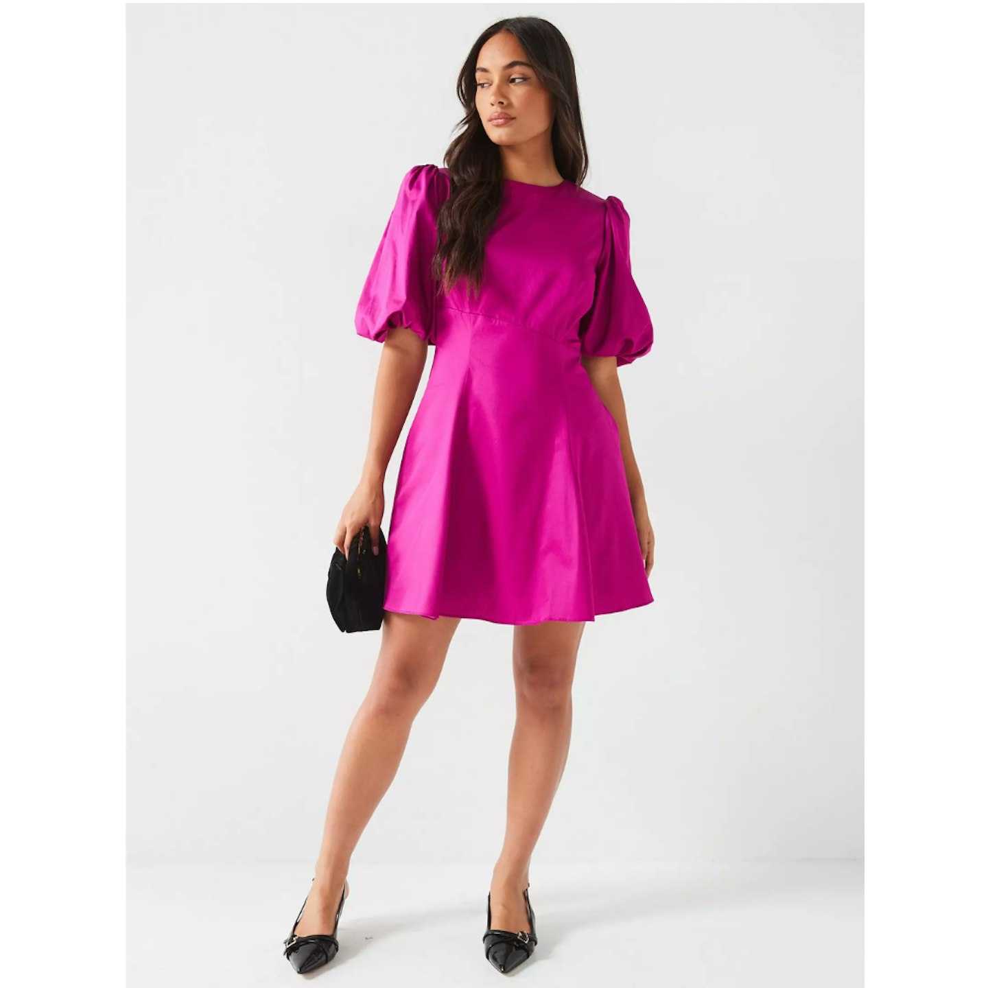 X Carol Byrne Puff Sleeve Skater Mini Dress 