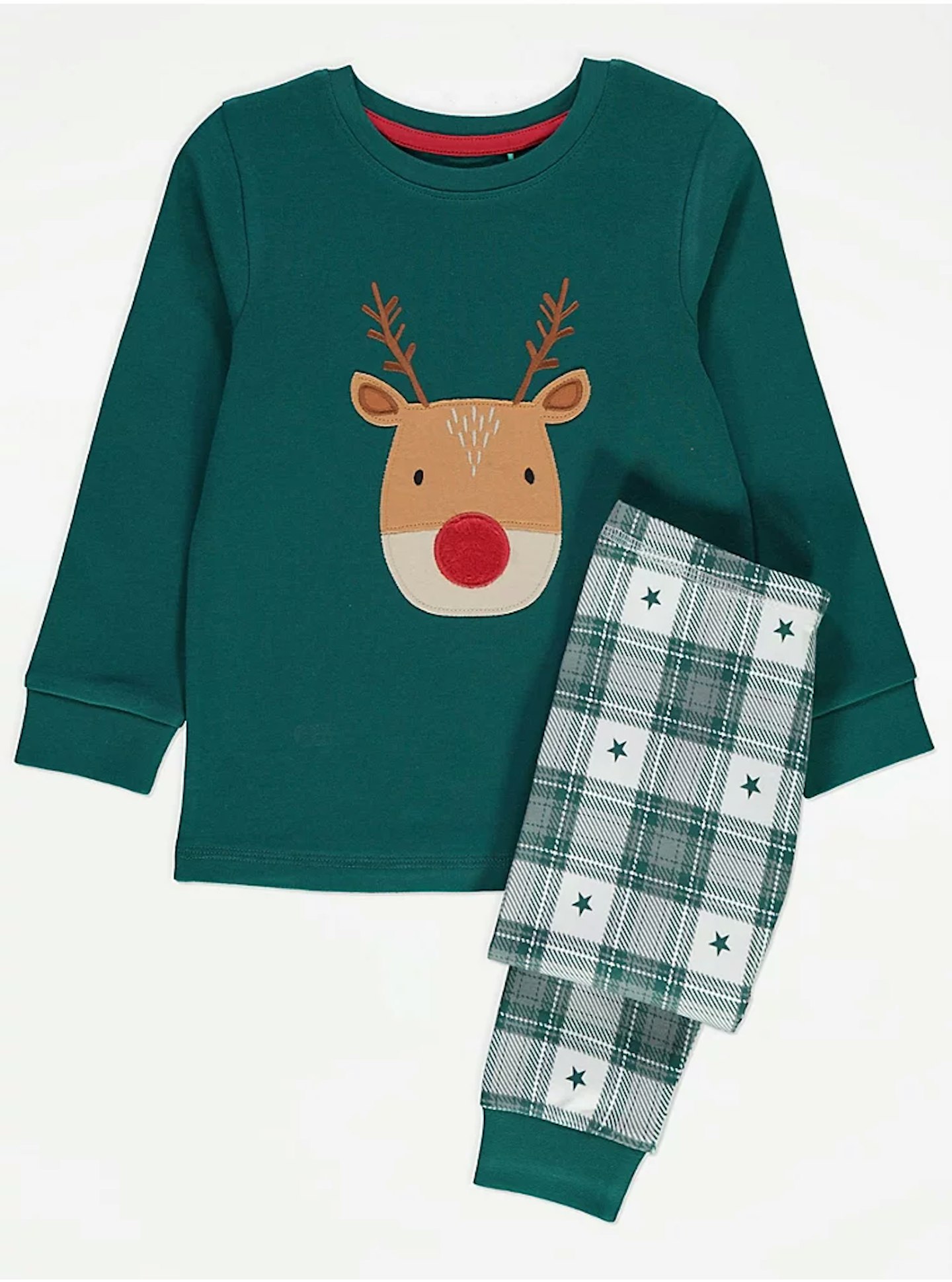 Christmas Green Checked Rudolph Long Sleeve Pyjamas