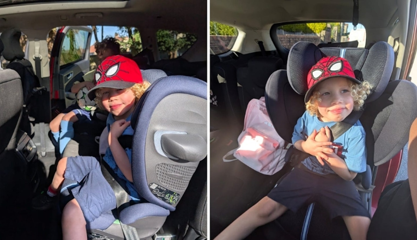 A little boy in the Cybex Solution G2 testing the car seat.