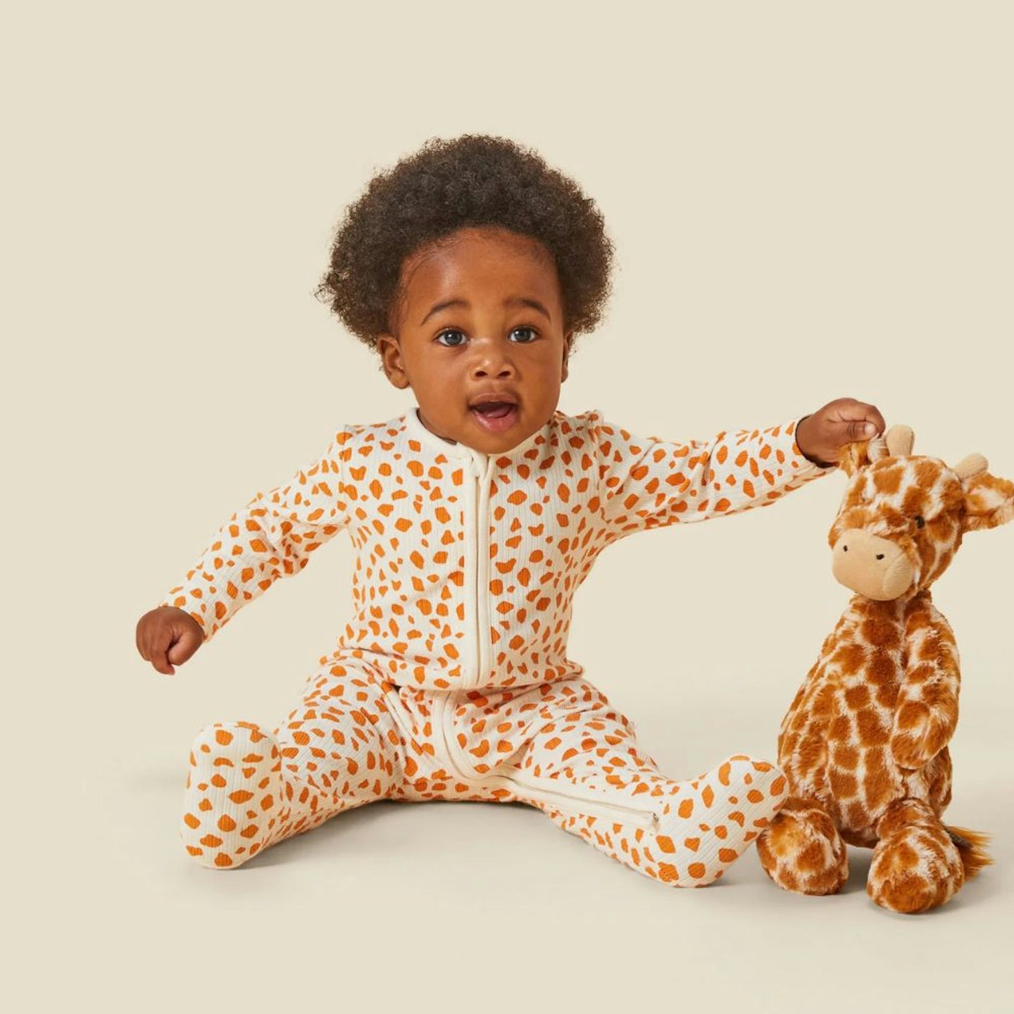 Giraffe Spot Ribbed Clever Zip Sleepsuit