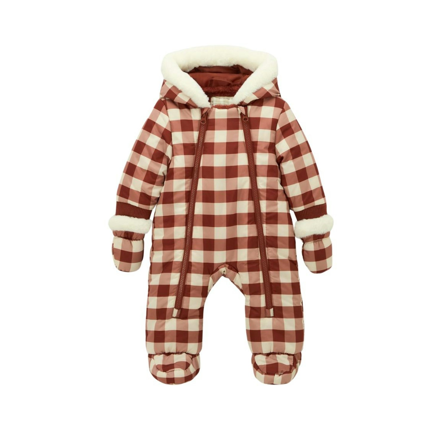 Baby Check Quilted Snowsuit, Burgundy