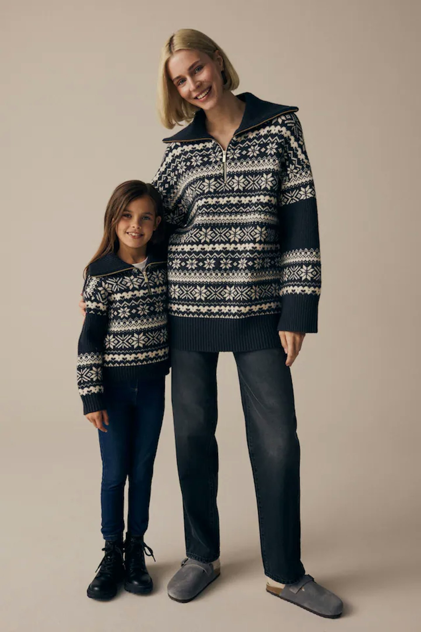 Black/White Matching Family Kids Christmas Fairisle Pattern Jumper