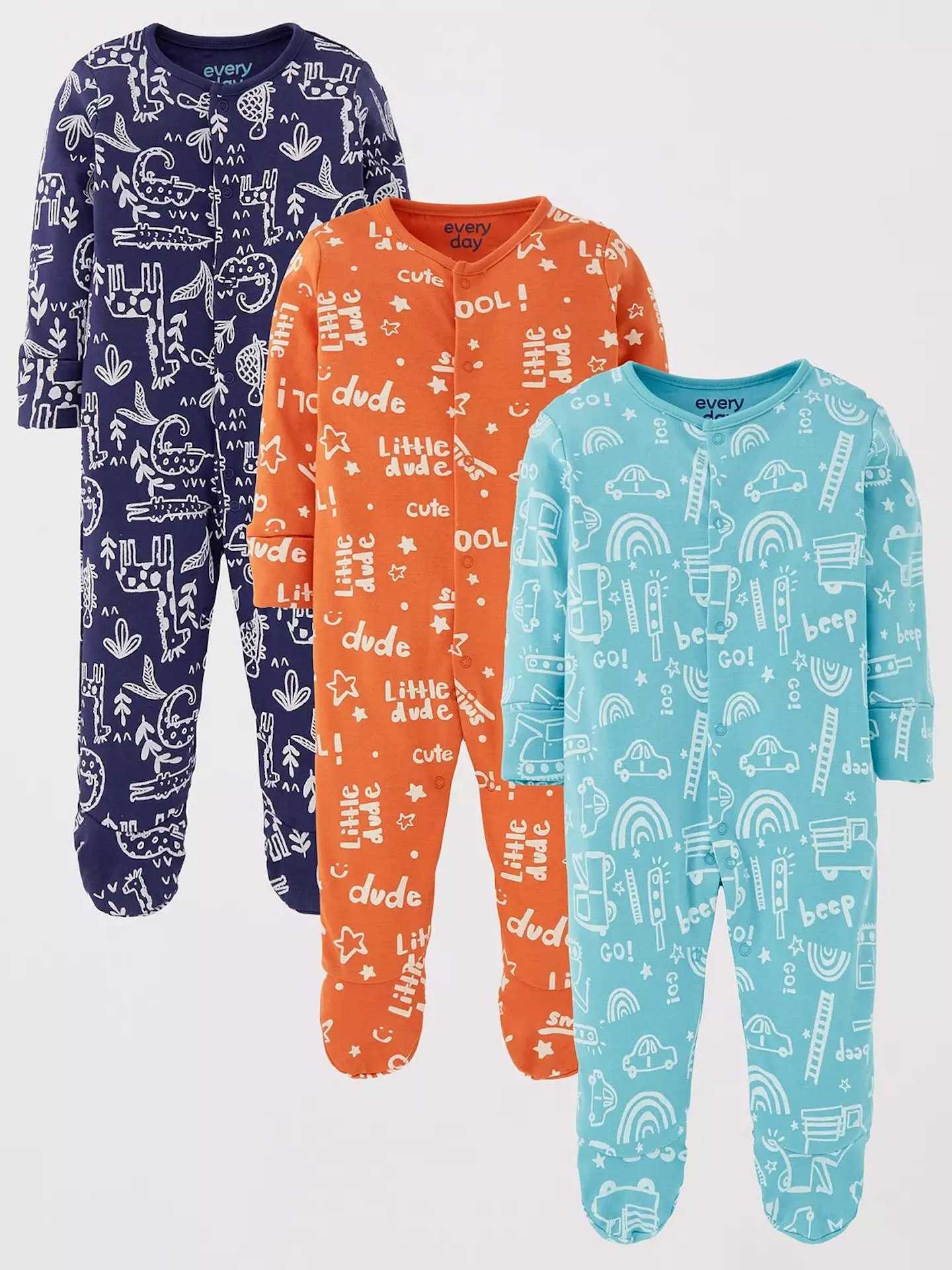 3 Pack Multi Print Sleepsuits