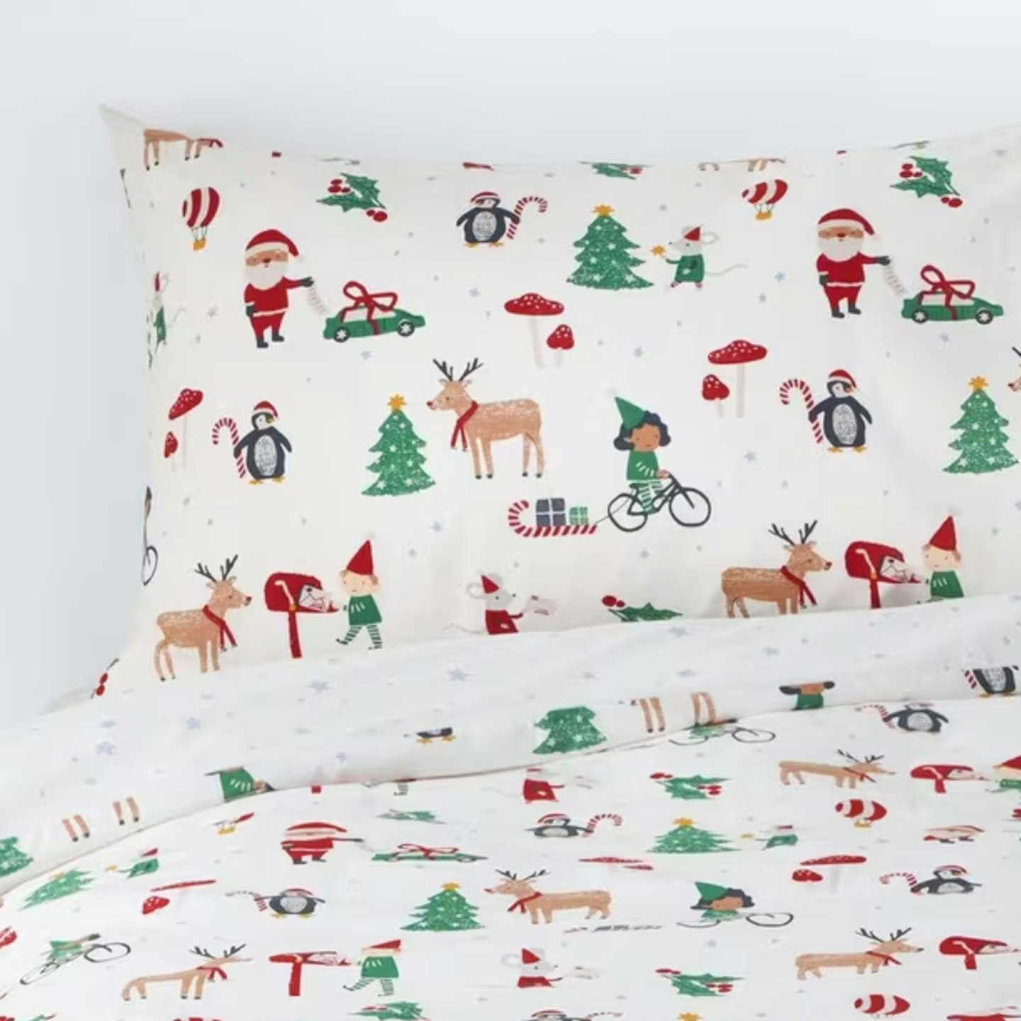 Kids' Christmas Elf Cotton Duvet Cover and Pillowcase Set