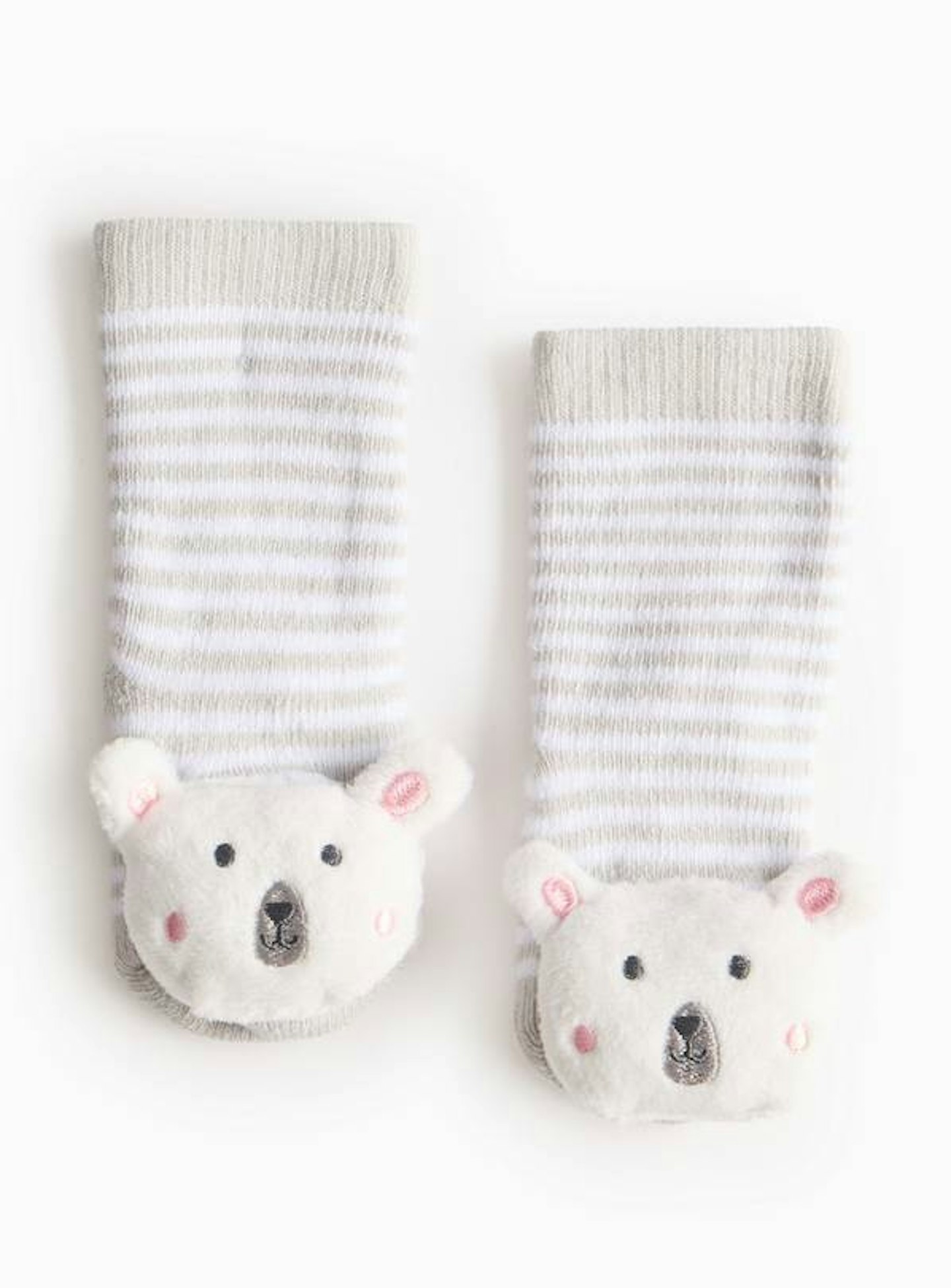 Grey Striped Polar Bear Rattle Socks