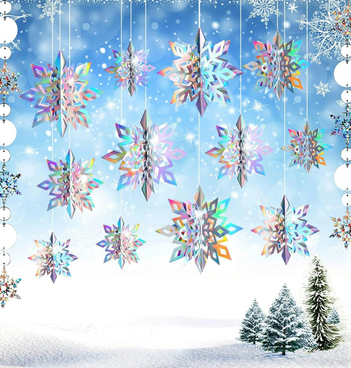 15Pcs Frozen 3D Hanging Snowflakes Decorations