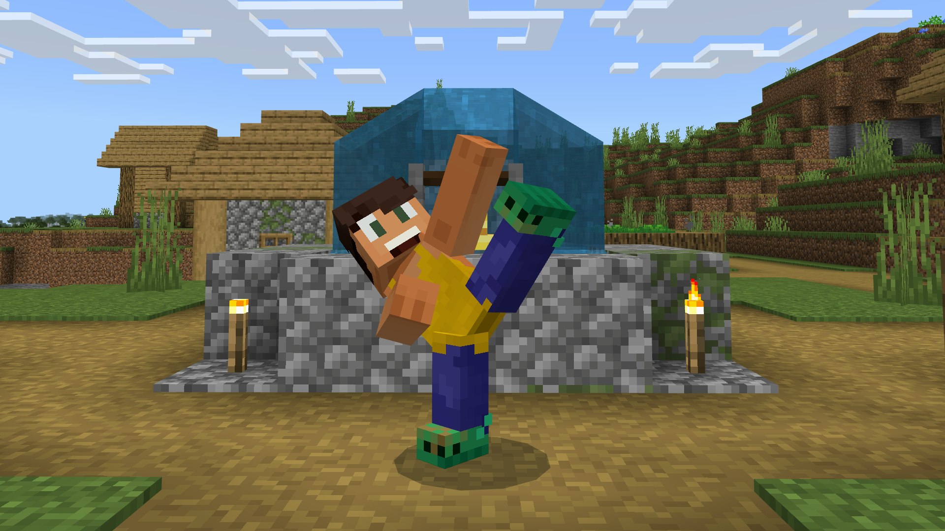 Minecraft images from the game. Character kicking the air.
