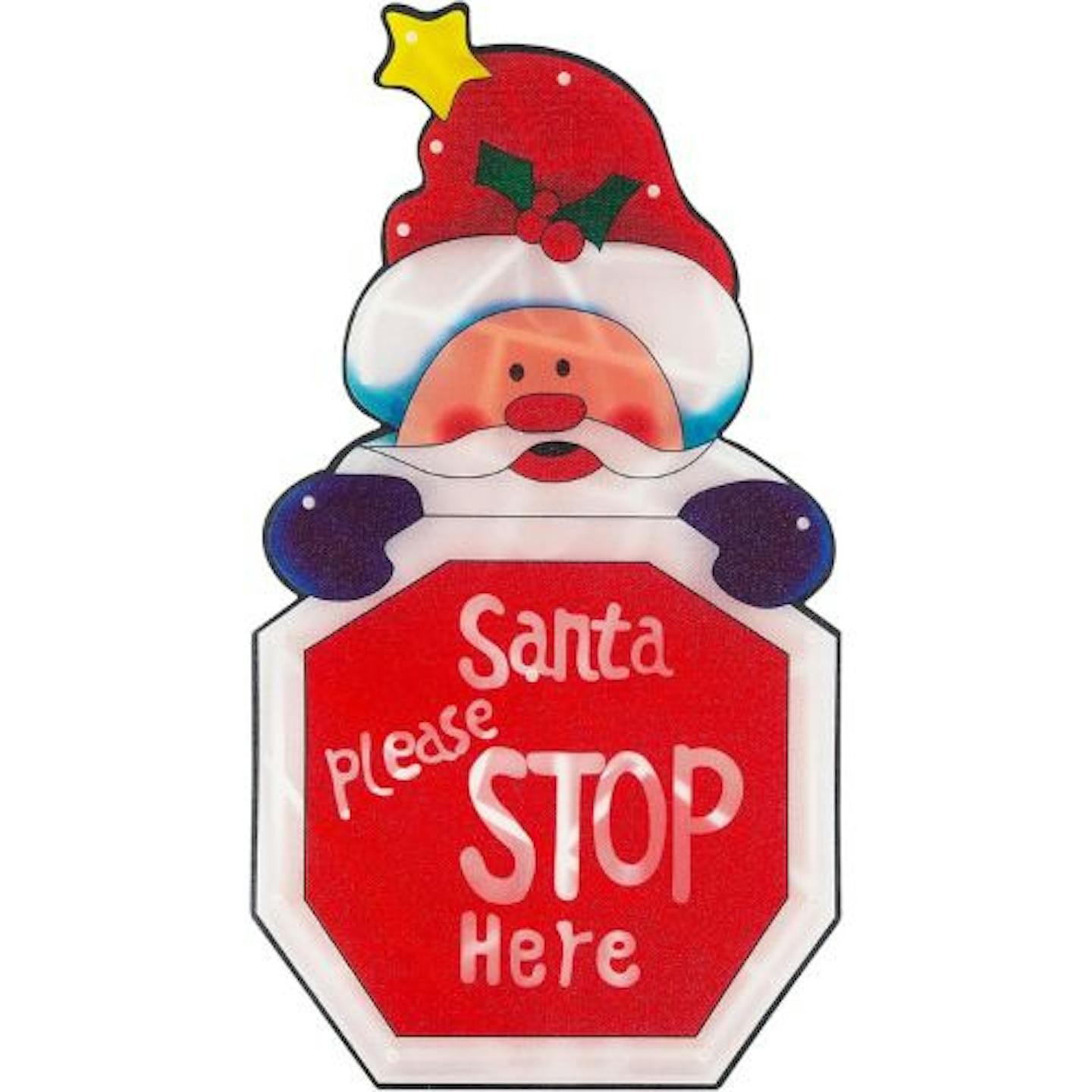 Personalised Santa Stop Here Window Sign – Blue Diamond With Santa & Rudolph For Kids Room