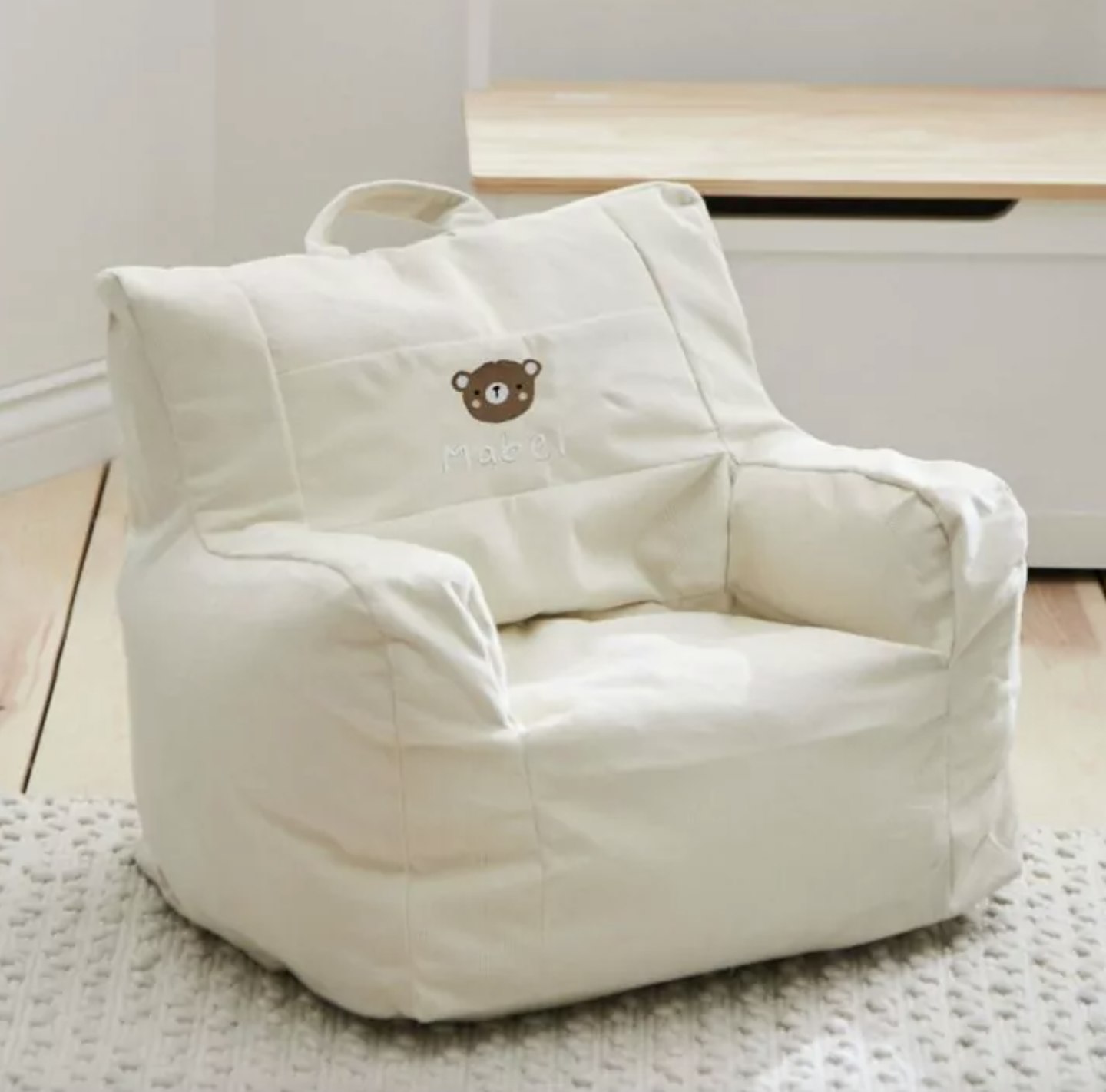 Personalised Bear Embroidered Ecru Cord Chair