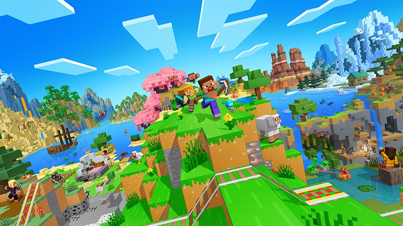 Steve and Alex exploring the world of Minecraft.