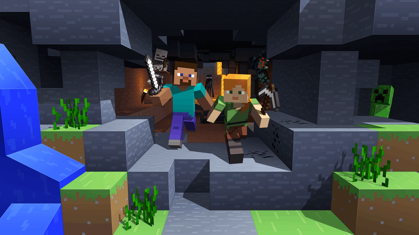 Steve and Alex exploring the world of Minecraft.