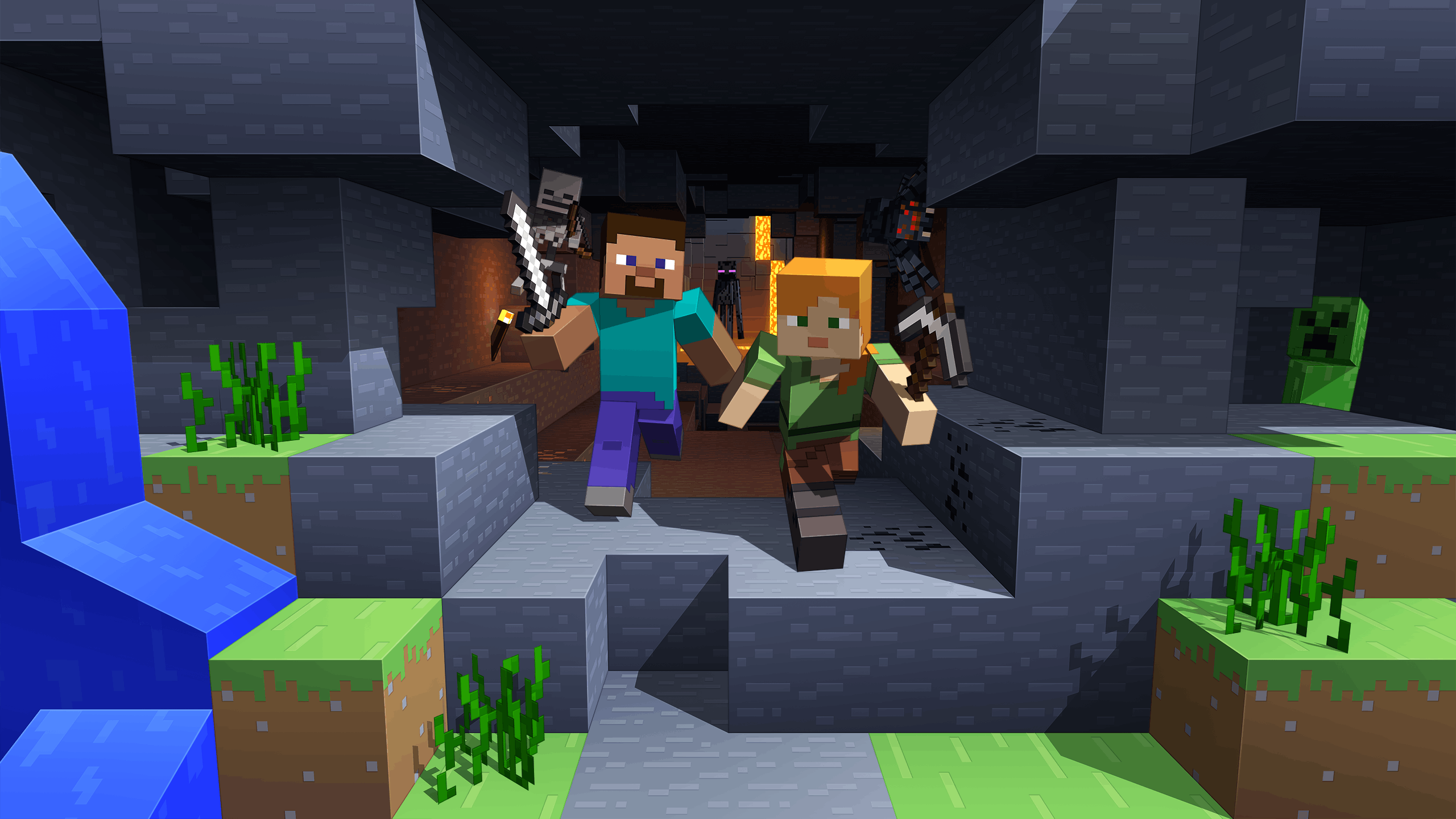 Steve and Alex exploring the world of Minecraft.