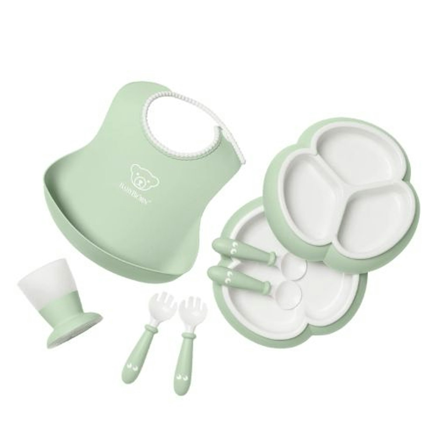 Image of the green baby bjorn weaning set on a white background