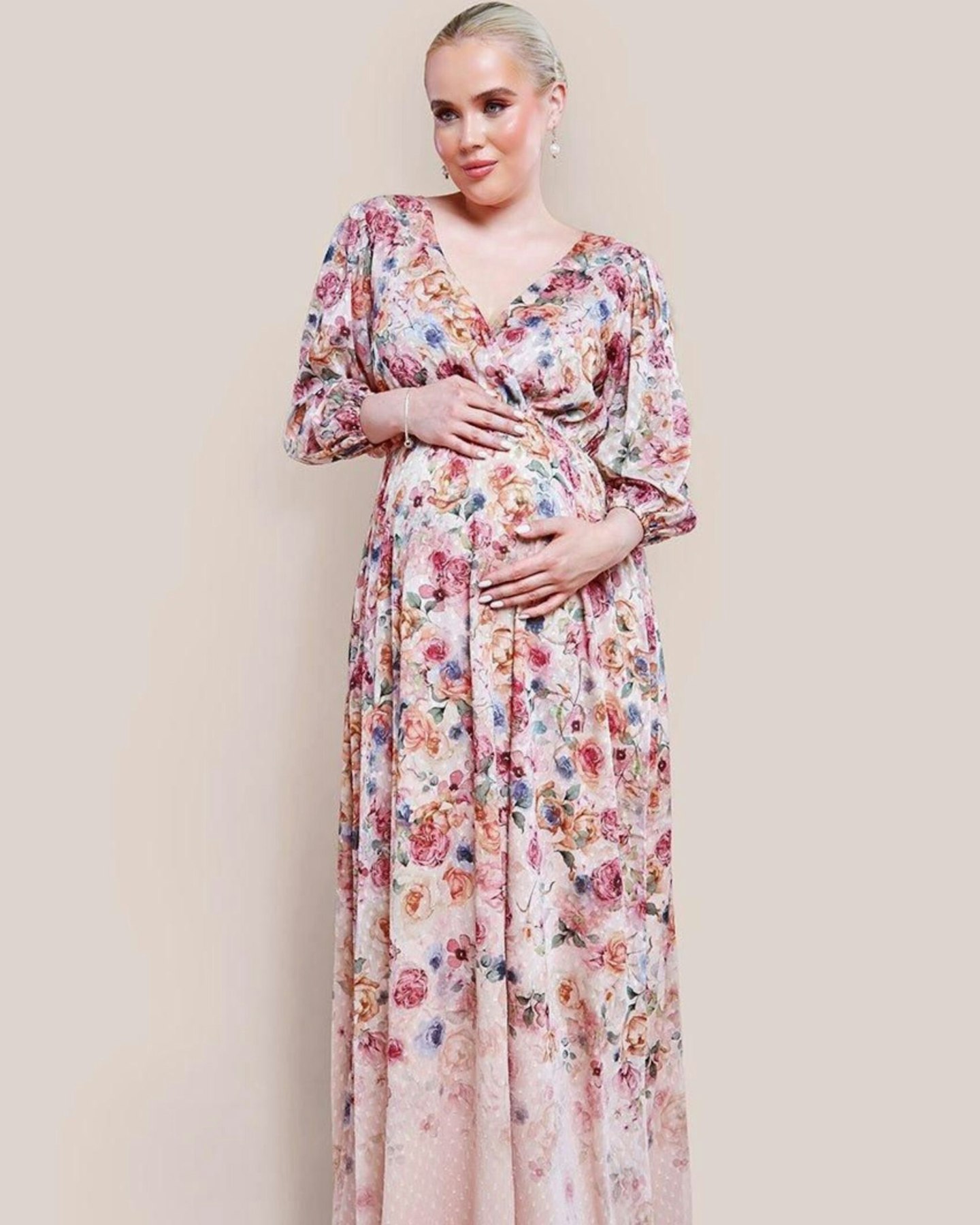 Goddiva Maternity Ombre Floral Printed Wrap Maxi Dress