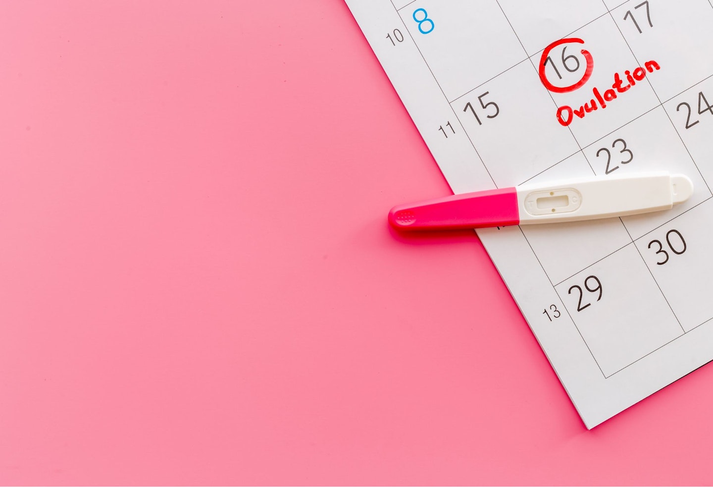 Ovulation day mark in calendar with ovulation home test