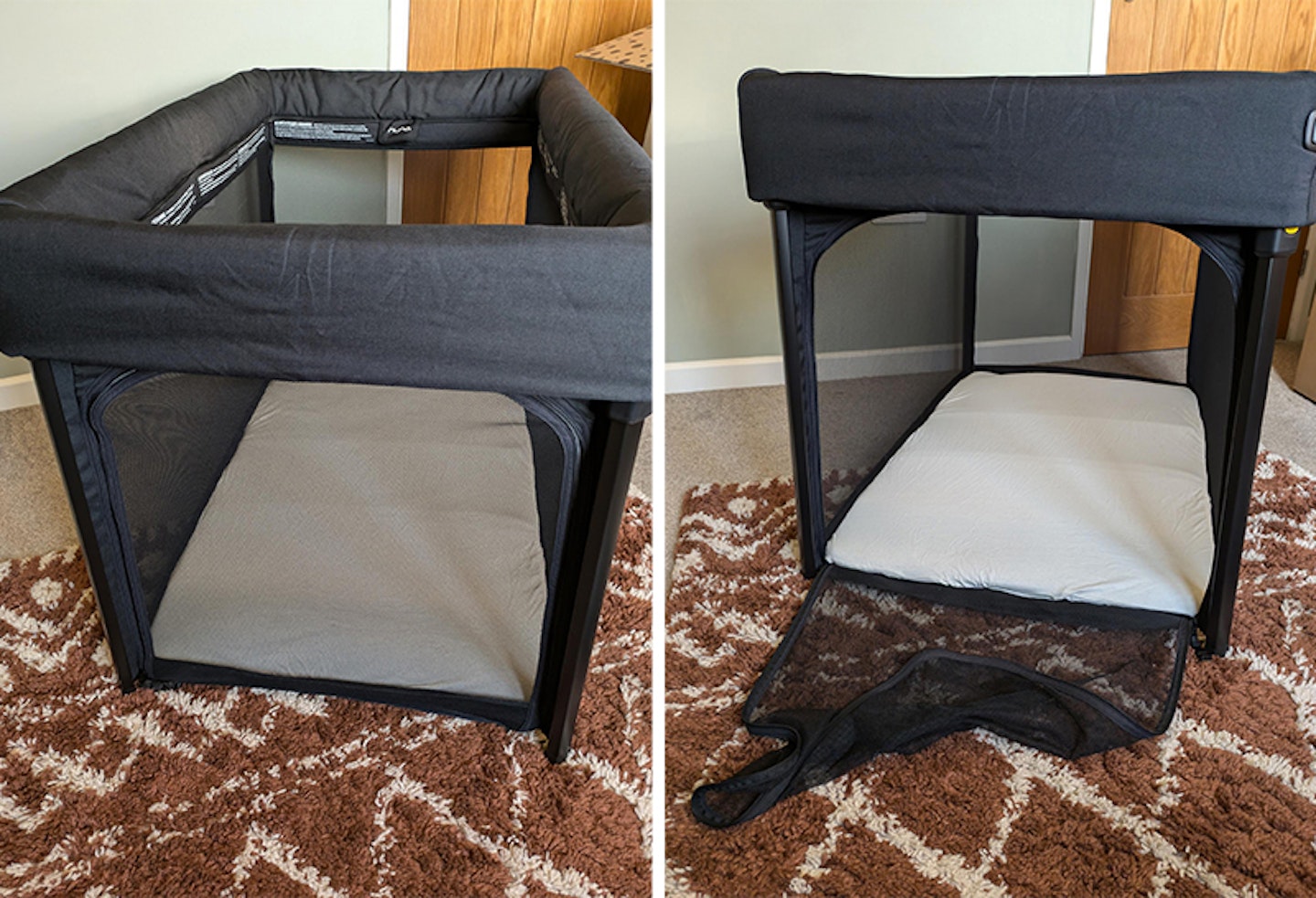 nuna paal travel cot zip door open and closed