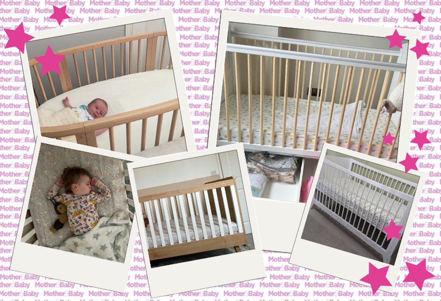 Collage of images from Mother&Baby tester images testing out the best cots and cot beds