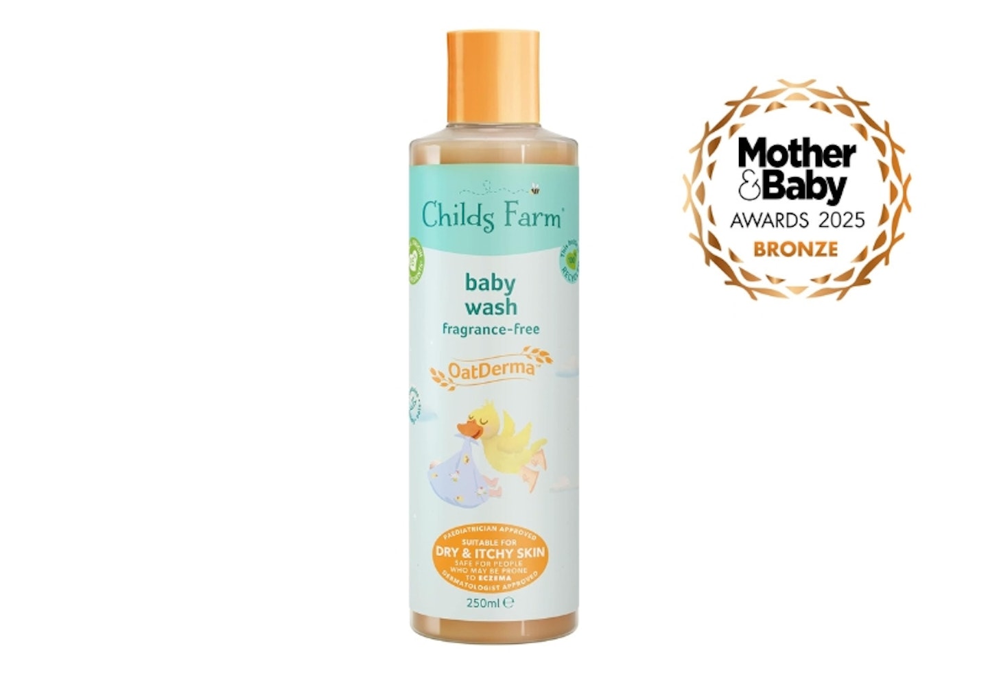 Childs Farm OatDerma Baby Wash with 2025 MAB award rosette