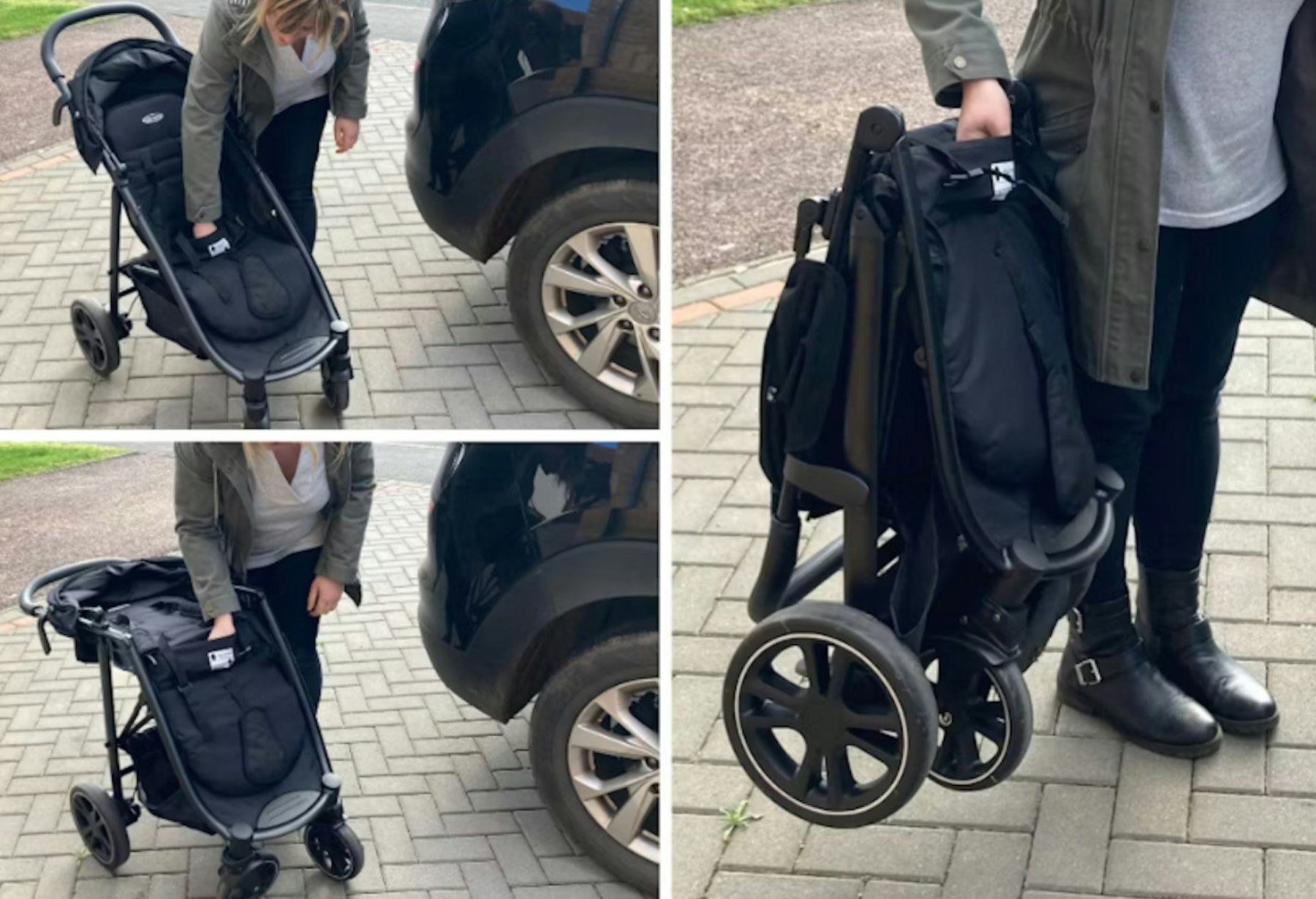 Testing the Graco pram to see how it folds down