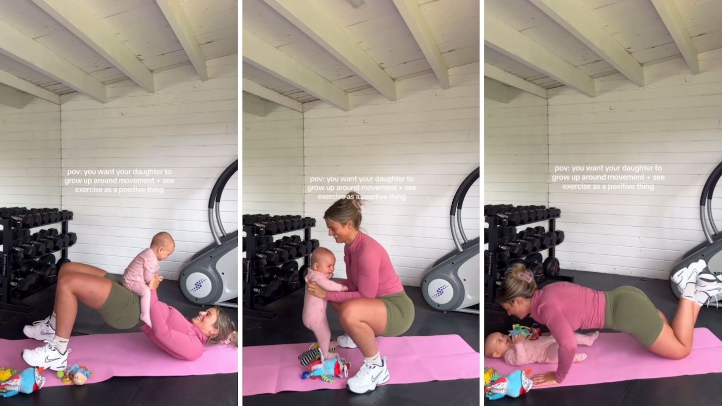 Megan Grub working out with her daughter Winnie.