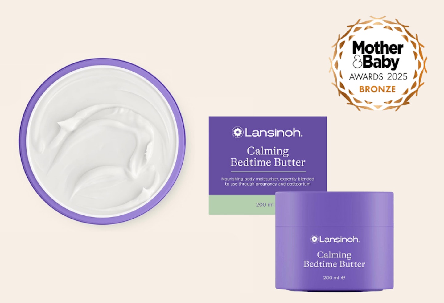 Lansinoh Calming Bedtime Butter with 2025 award rosette.