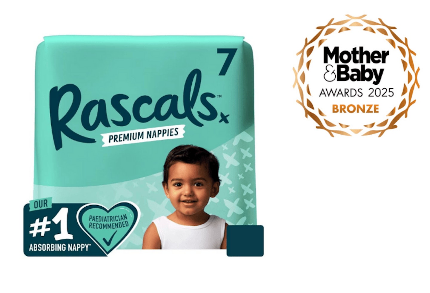 Rascals Premium Nappies with 2025 award rosette.