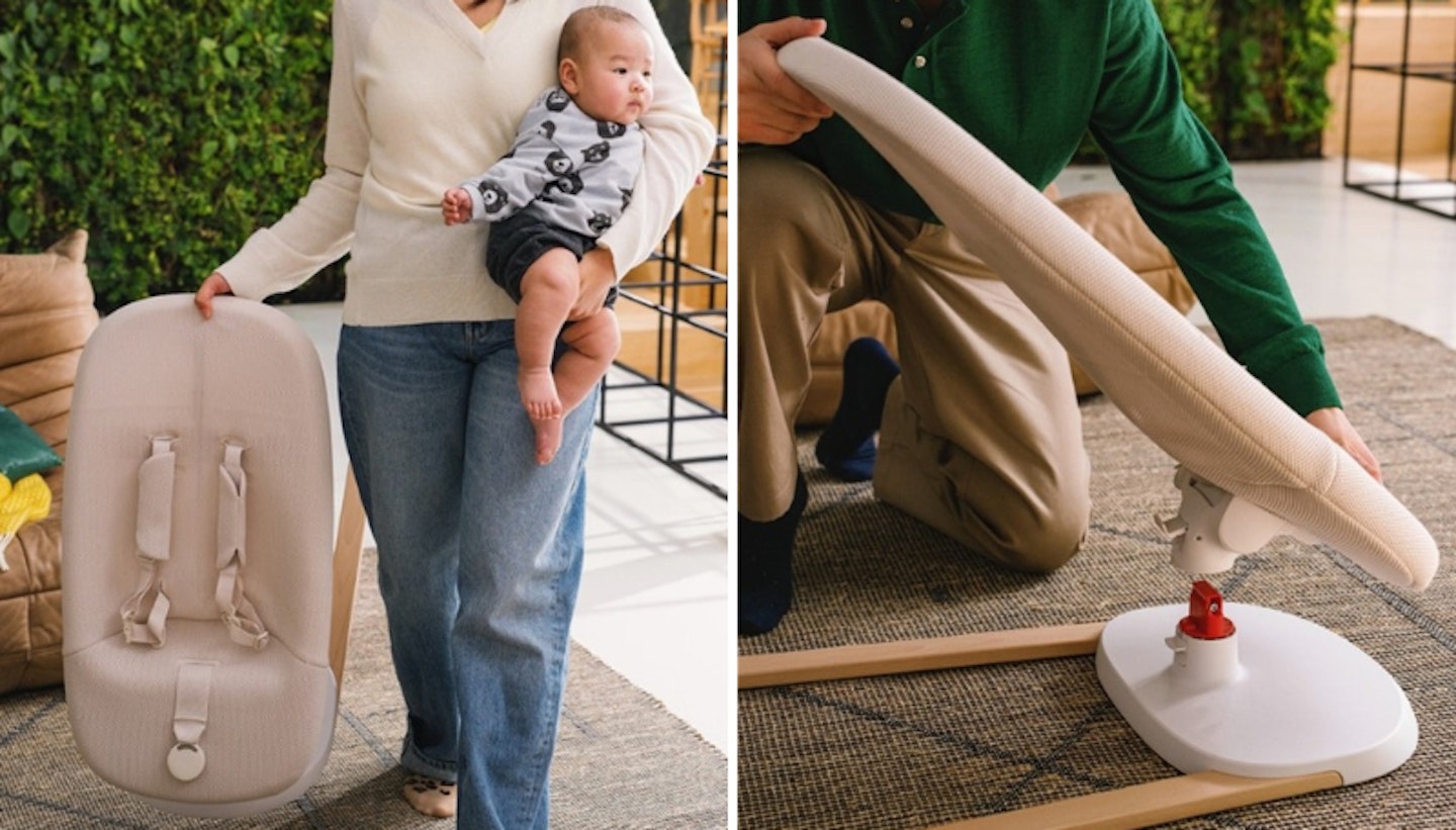 Showing how the Stokke Yoga baby bouncer and swing works