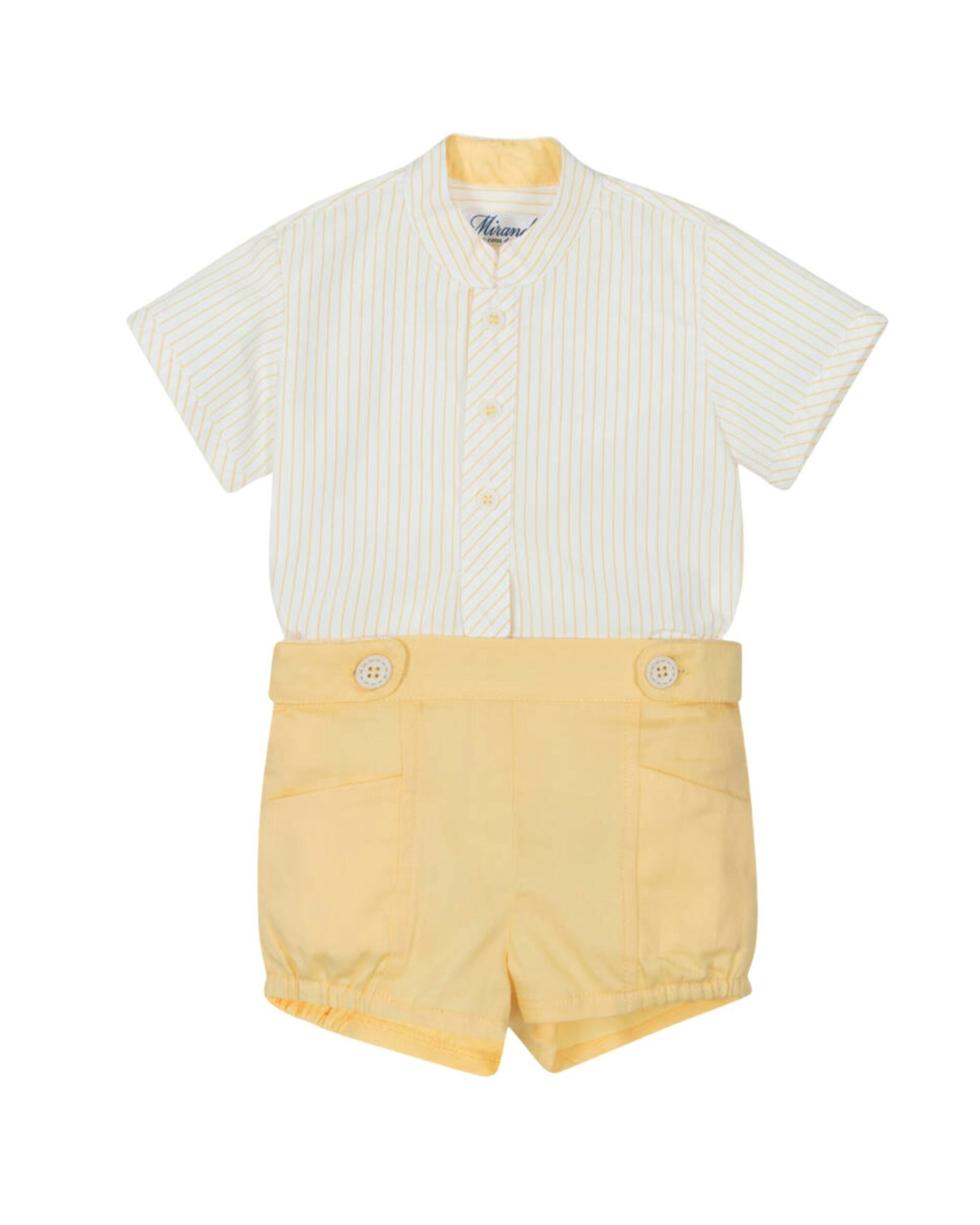 Baby Boys Yellow Cotton Striped Shirt & Shorts Set
