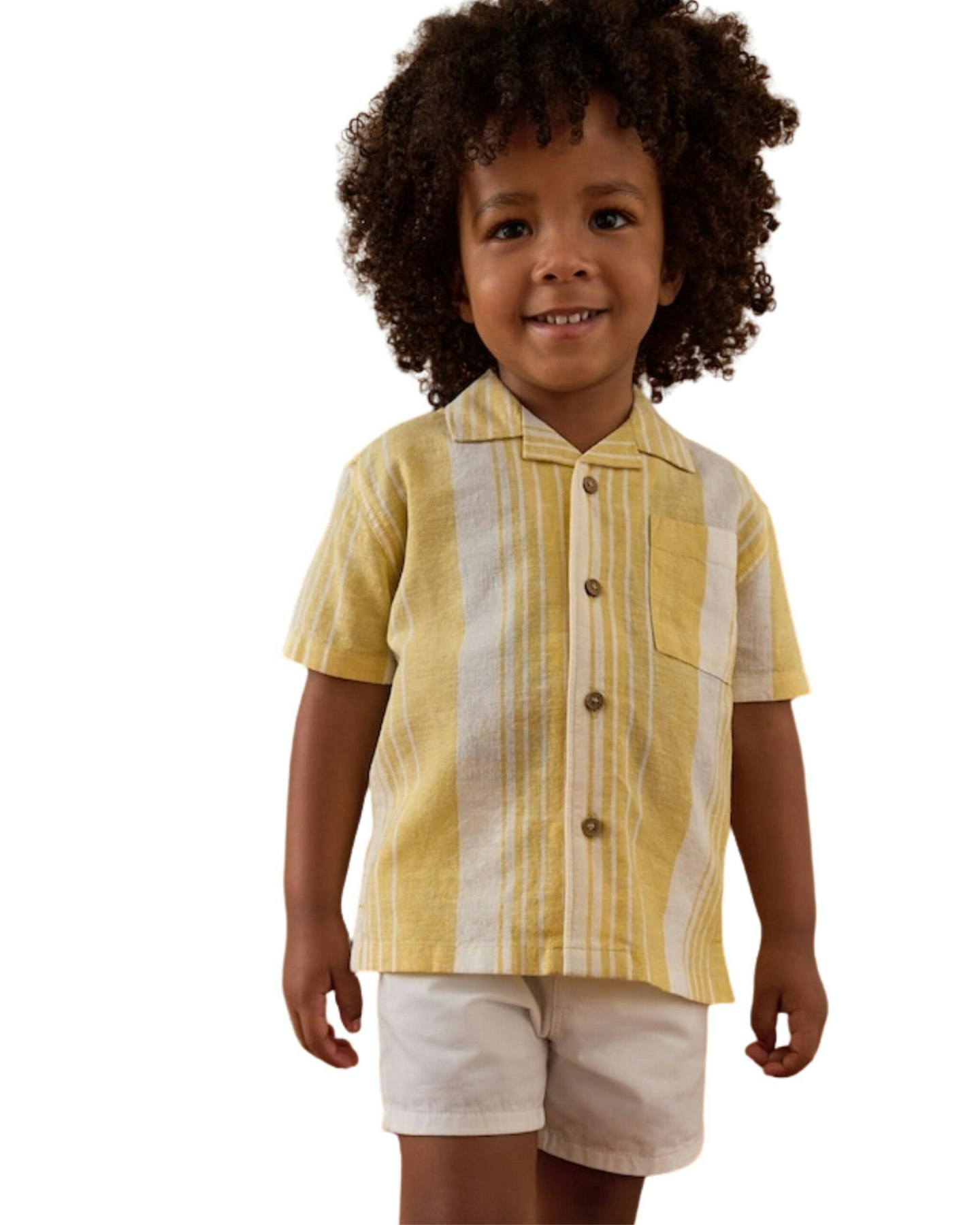 Yellow Stripe Short Sleeves Revere Collar Linen Blend Stripe Shirt (3mths-7yrs)