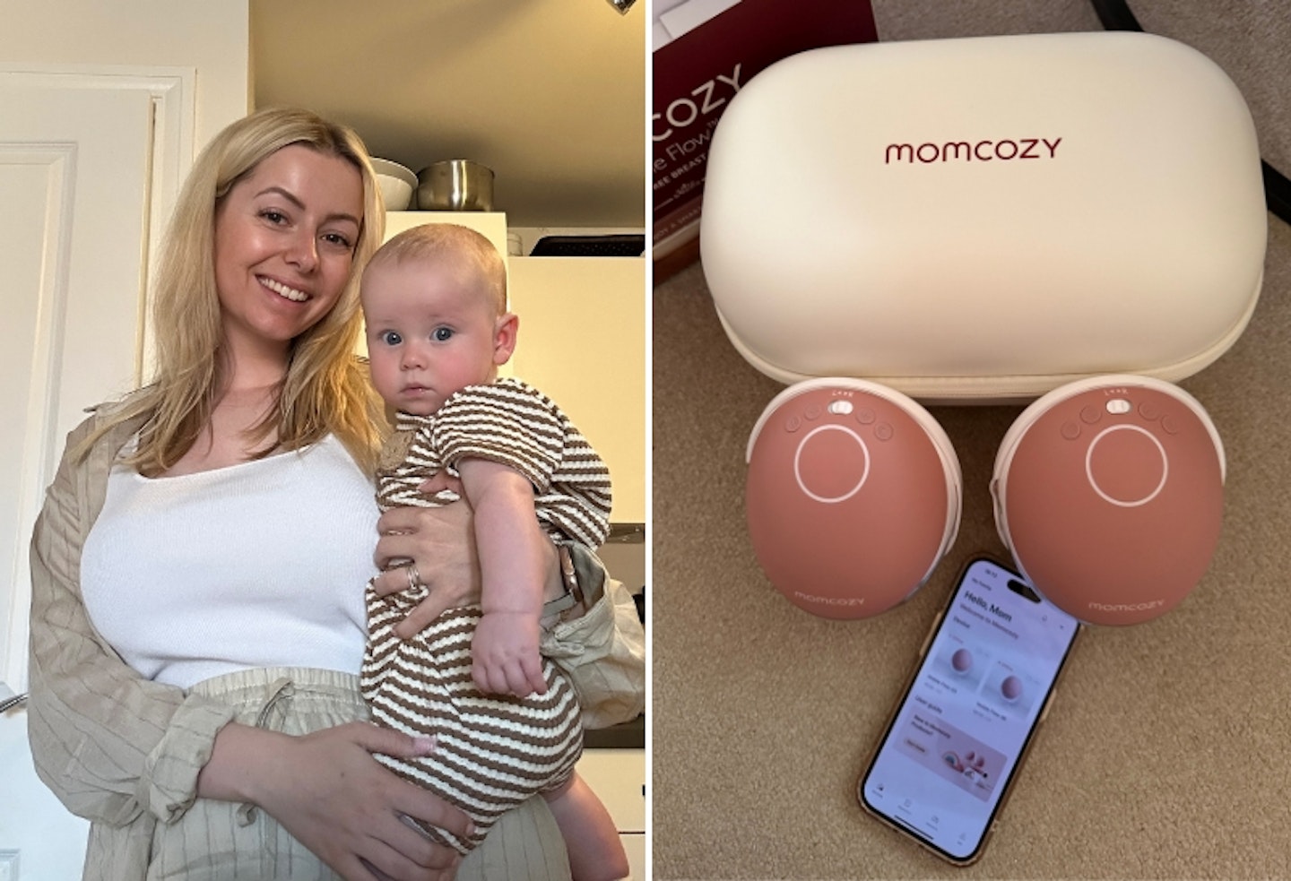 Momcozy M9 Mobile Flow pumps, app, tester and baby